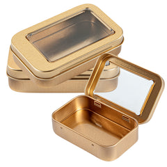 RW Base 4 oz Rectangle Gold Tin Container - with Window Lid - 10 count box