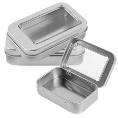 RW Base 4 oz Rectangle Silver Tin Container - with Window Lid - 10 count box