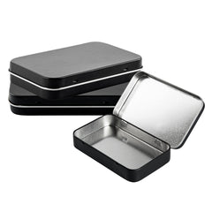RW Base 6 oz Rectangle Black Tin Container - with Hinged Lid - 10 count box