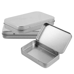 RW Base 6 oz Rectangle Silver Tin Container - with Hinged Lid - 10 count box