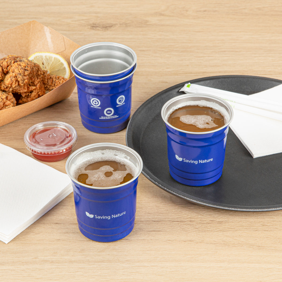 Saving Nature 10 oz Blue Aluminum Drinking Cup - 3 1/2" x 3 1/2" x 3" - 100 count box