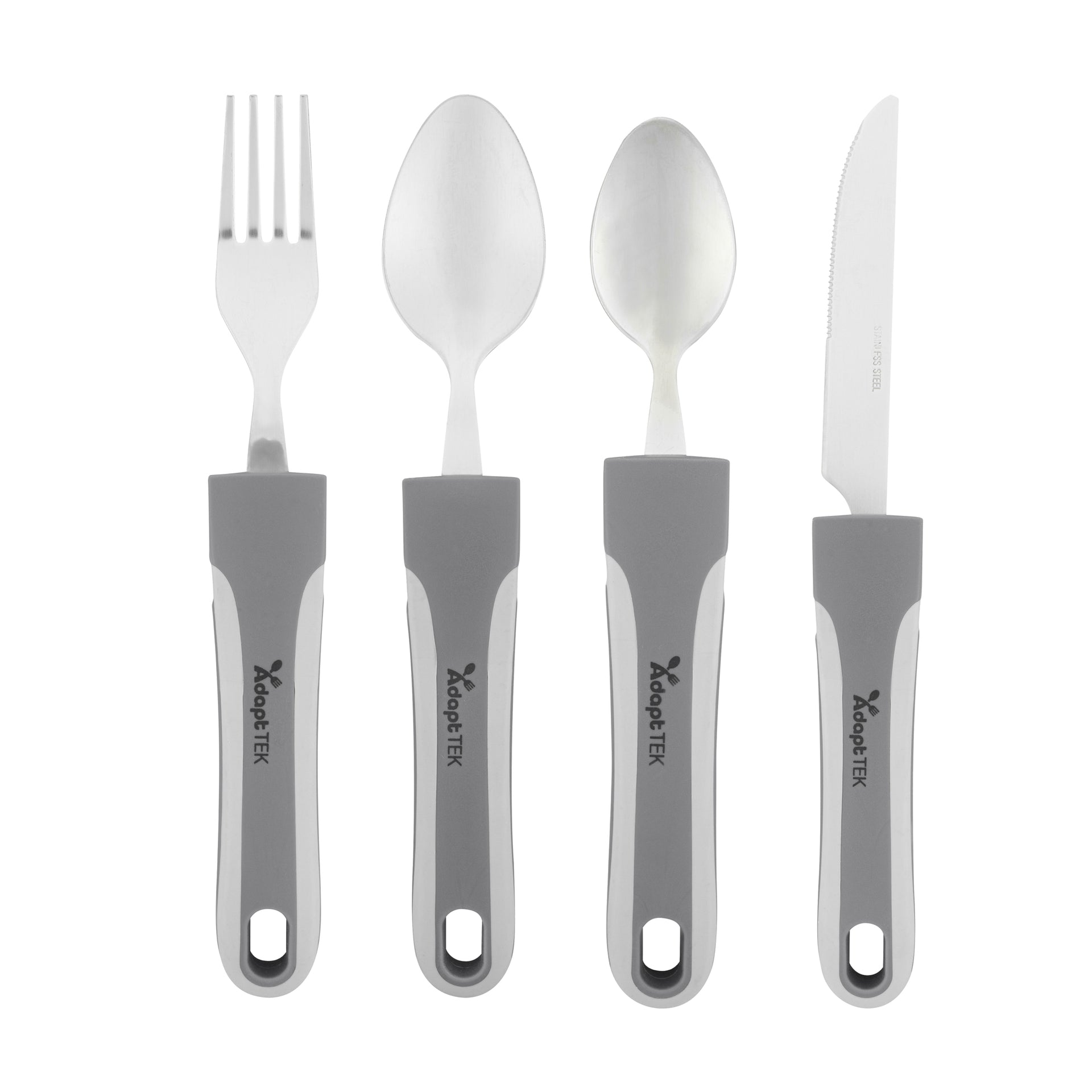 Adapt Tek Gray Stainless Steel 4-Piece Adaptive Utensil Set - Lightweight, Non-Slip - 1 count box
