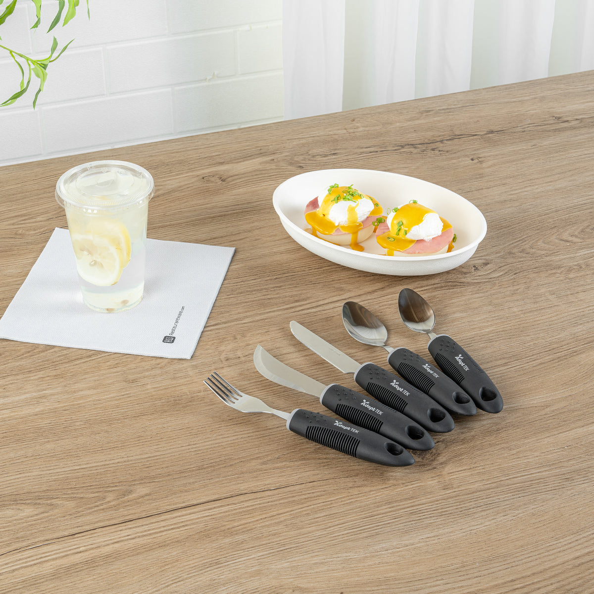 Adapt Tek Black Stainless Steel 5-Piece Adaptive Utensil Set - Lightweight, Non-Slip - 1 count box