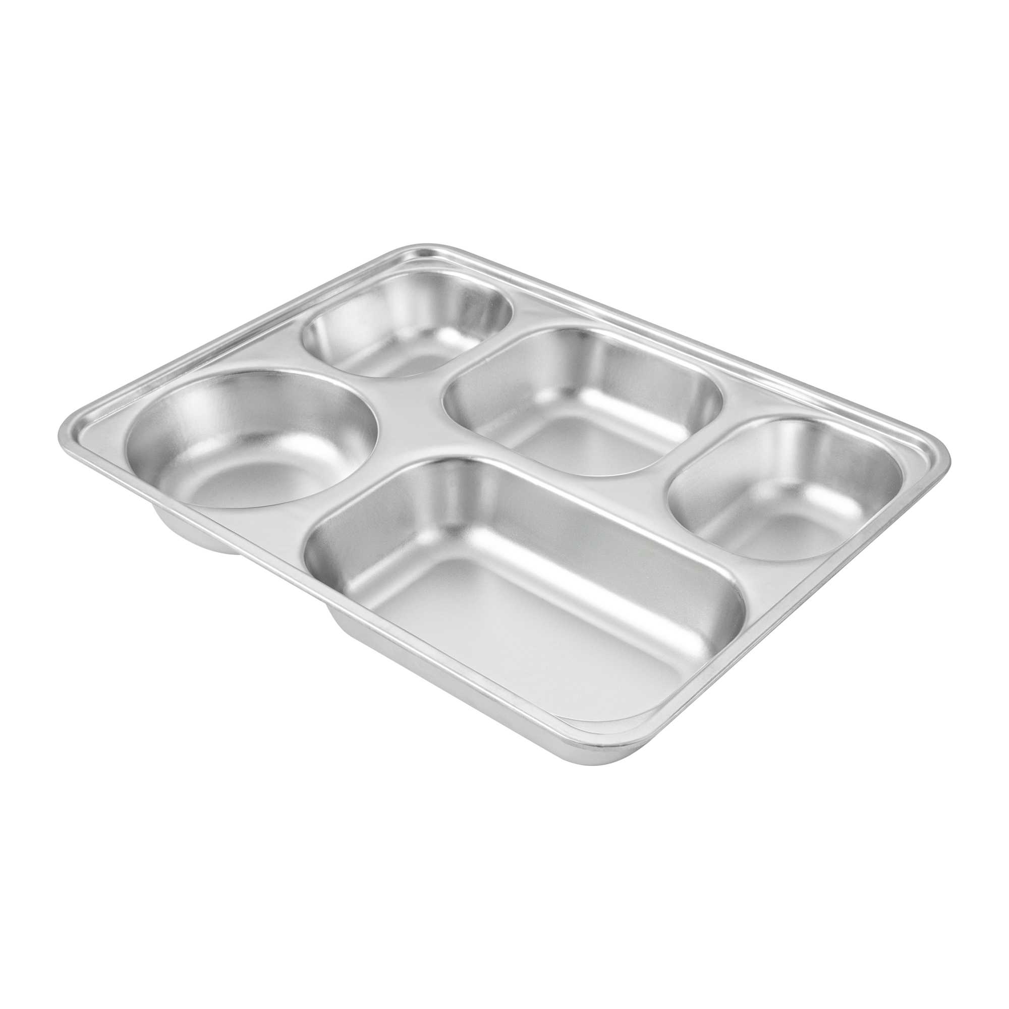 Met Lux Ambidextrous Rectangle Stainless Steel Tray - 5 Compartments - 11" x 8 3/4" x 1 3/4" - 2 count box