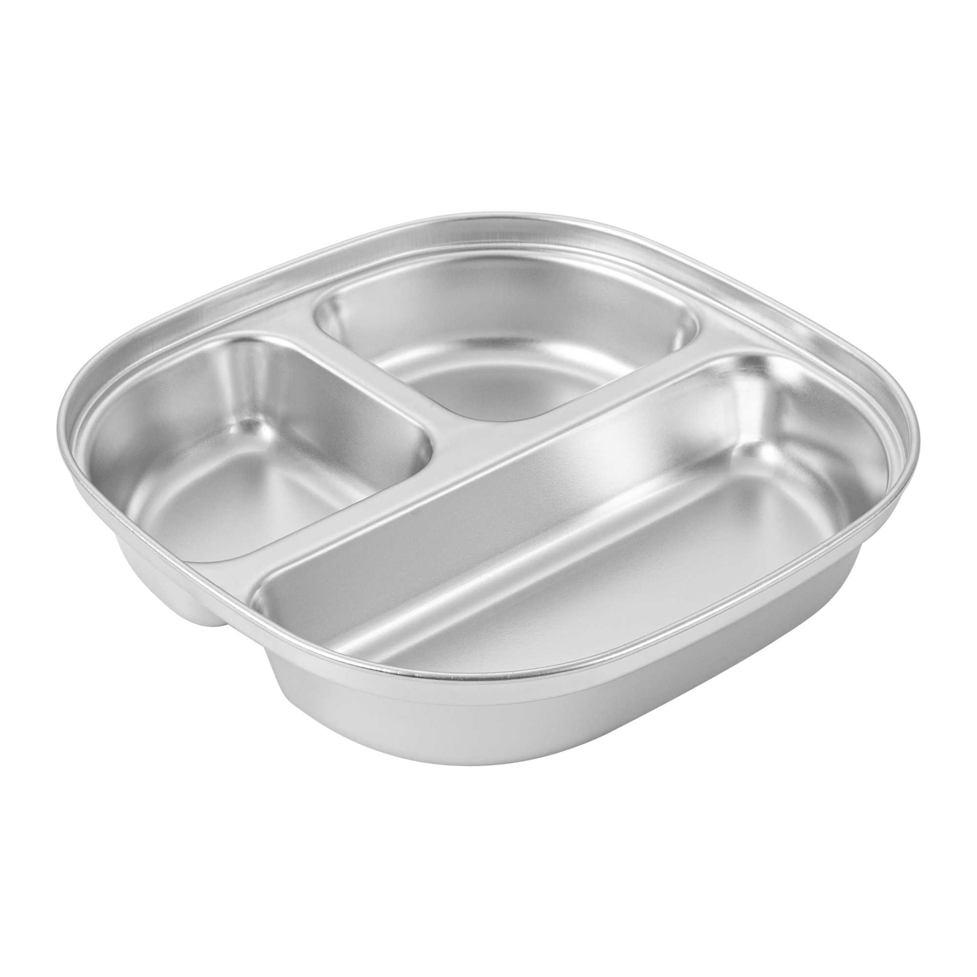 Met Lux Ambidextrous Square Stainless Steel Tray - 3 Compartments - 7 3/4" x 7 3/4" x 1 3/4" - 20 count box