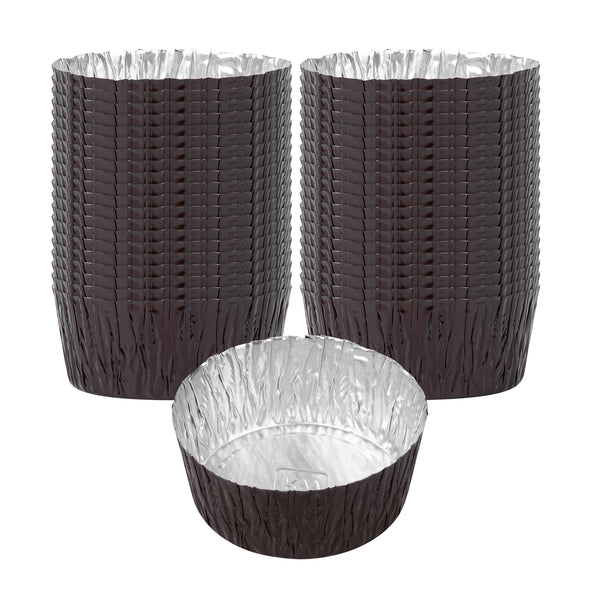 Pastry Tek 3 oz Round Brown Foil Ramekin Cup - 3/4