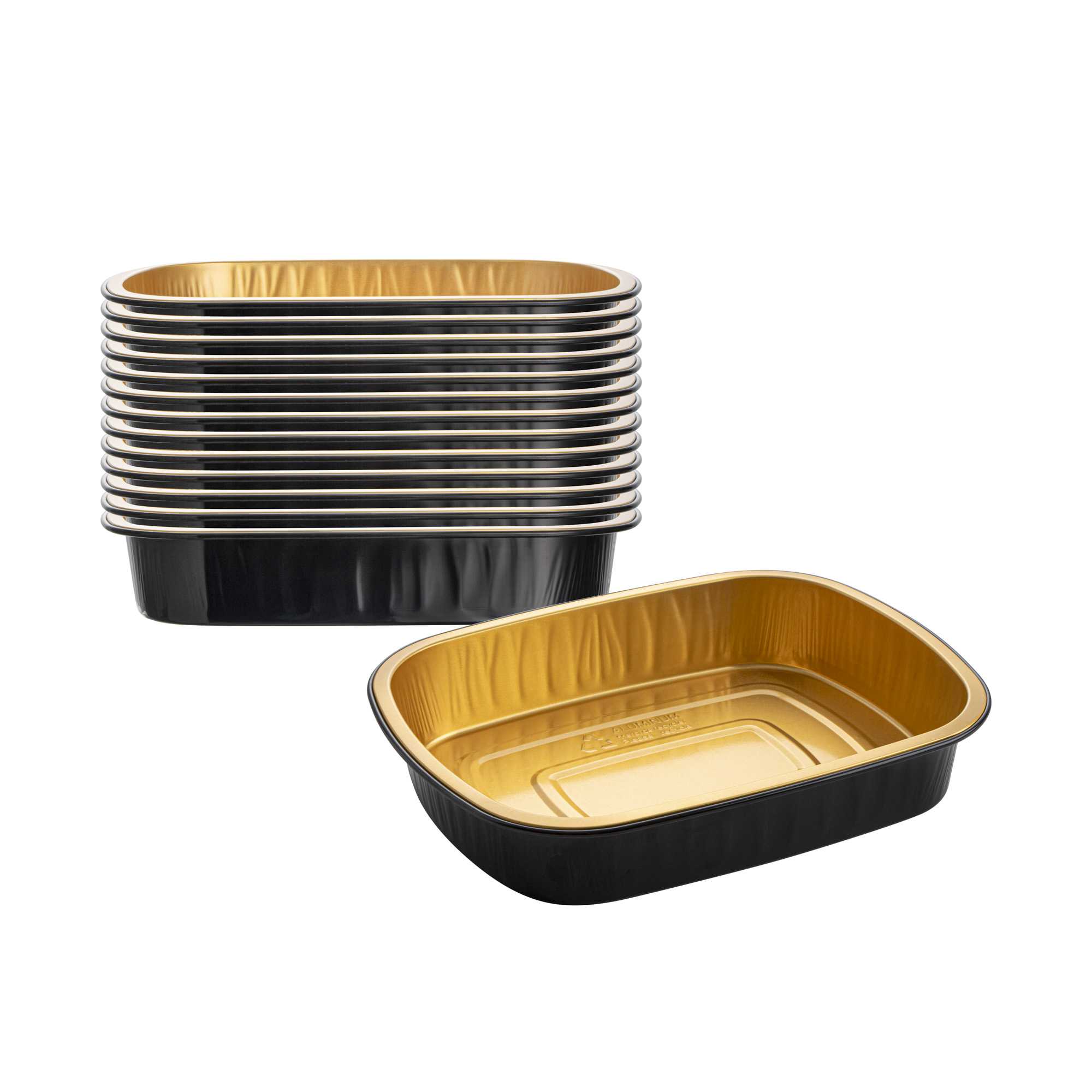 Foil Lux 52 oz Oblong Black and Gold Heavy-Duty Foil Entree / Take Out Pan - Smoothwall - 100 count box