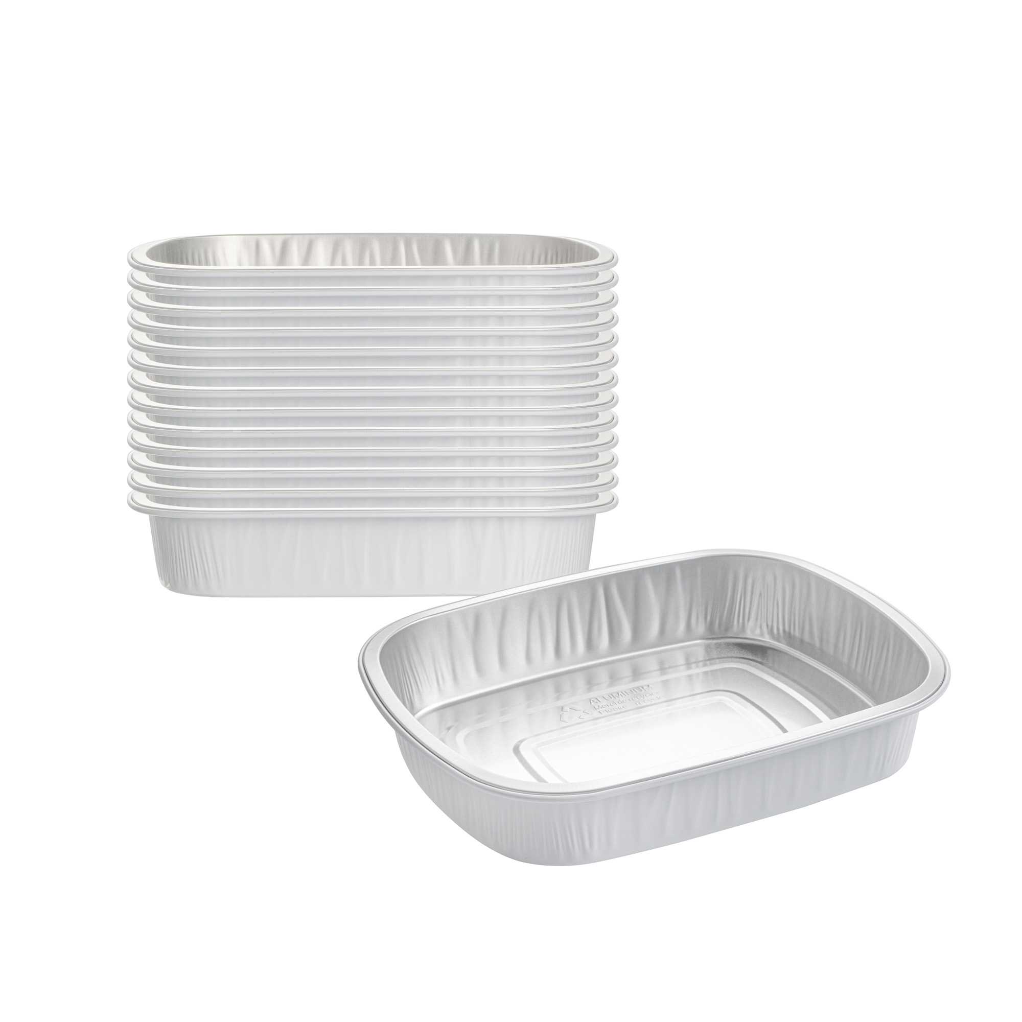 Foil Lux 52 oz Oblong White and Silver Heavy-Duty Foil Entree / Take Out Pan - Smoothwall - 100 count box