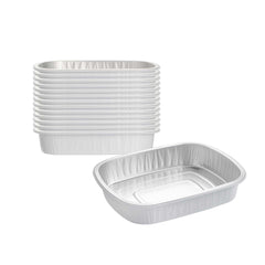 Foil Lux 52 oz Oblong White and Silver Heavy-Duty Foil Entree / Take Out Pan - Smoothwall - 100 count box