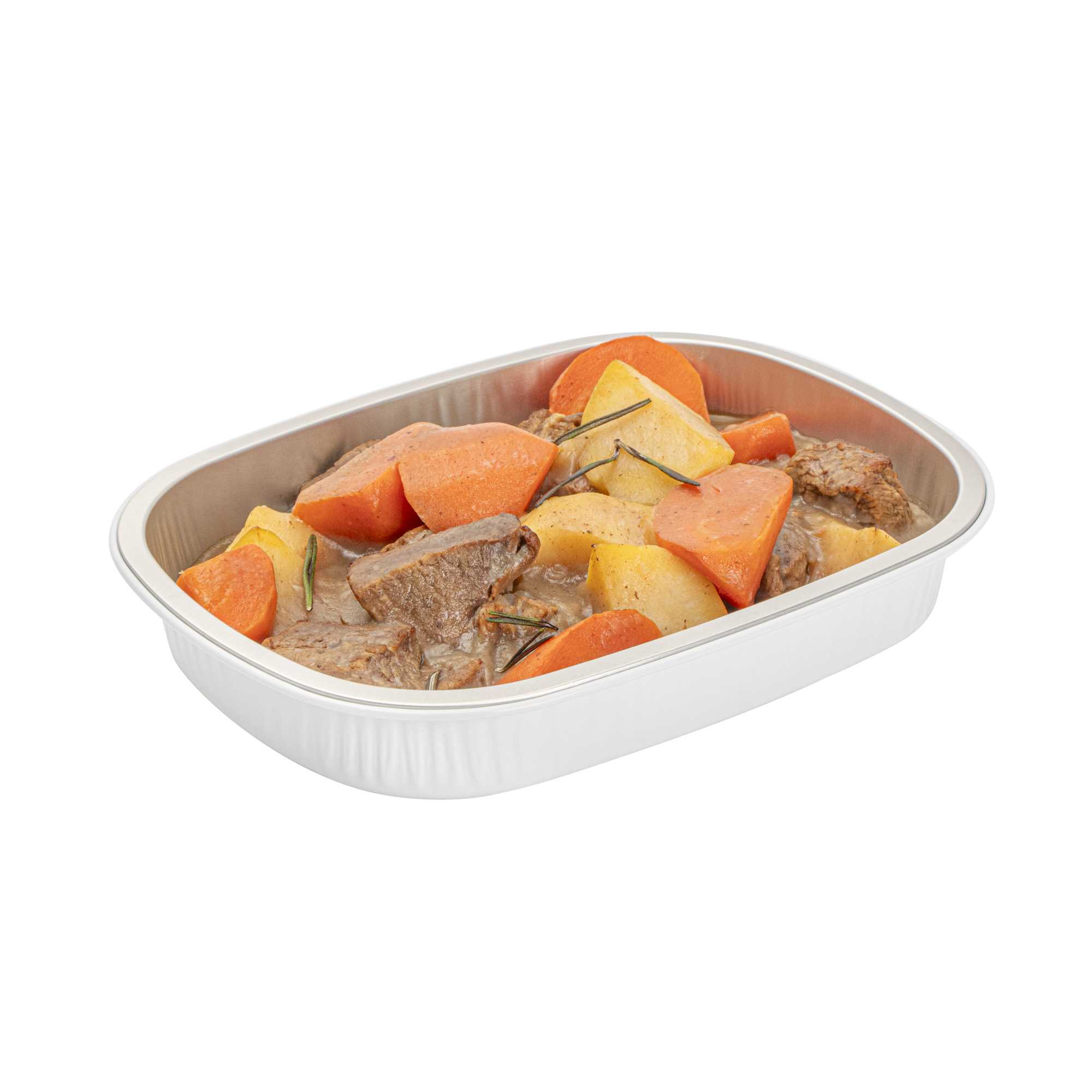 Foil Lux 25 oz Oblong White and Silver Heavy-Duty Foil Entree / Take Out Pan - Smoothwall - 100 count box