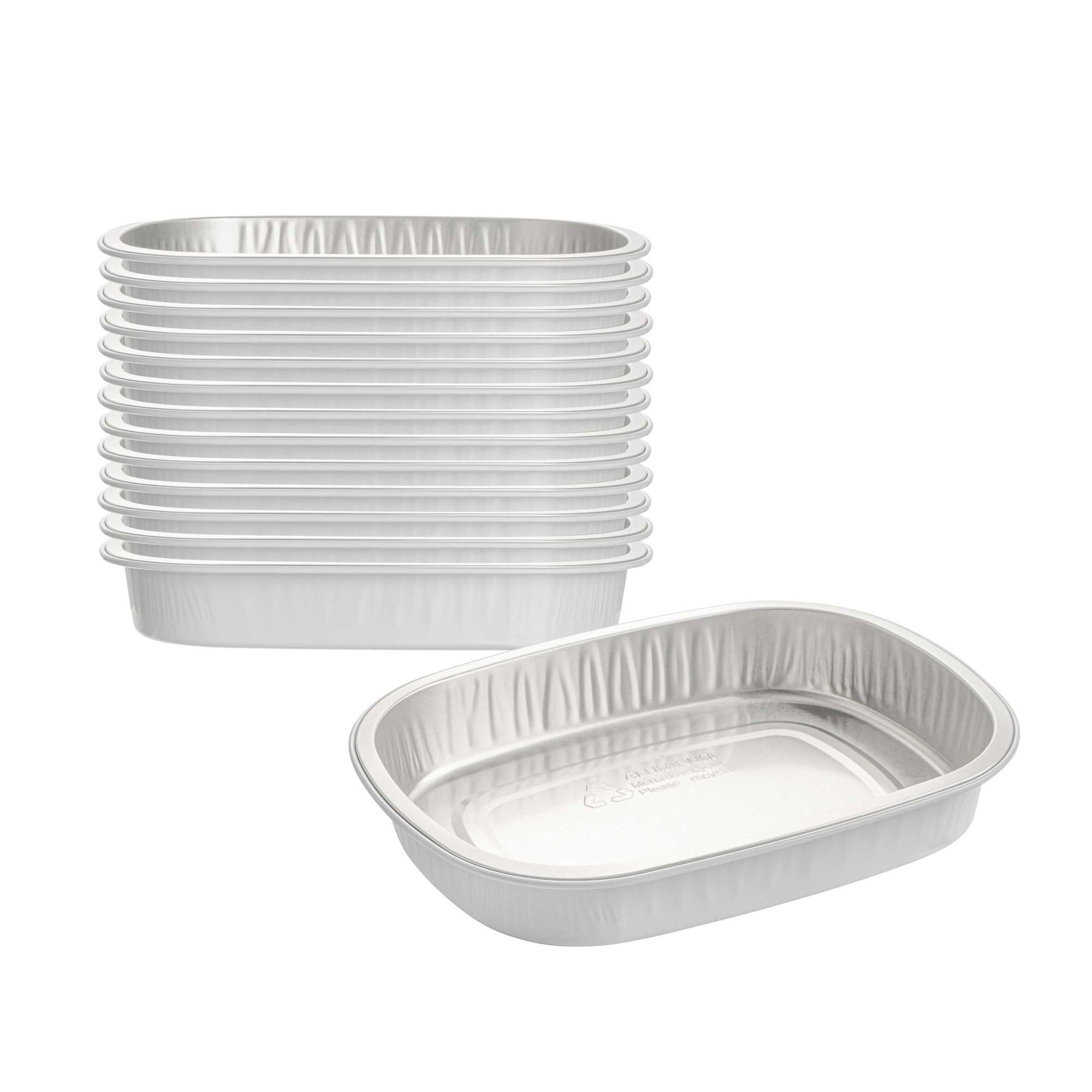 Foil Lux 25 oz Oblong White and Silver Heavy-Duty Foil Entree / Take Out Pan - Smoothwall - 100 count box