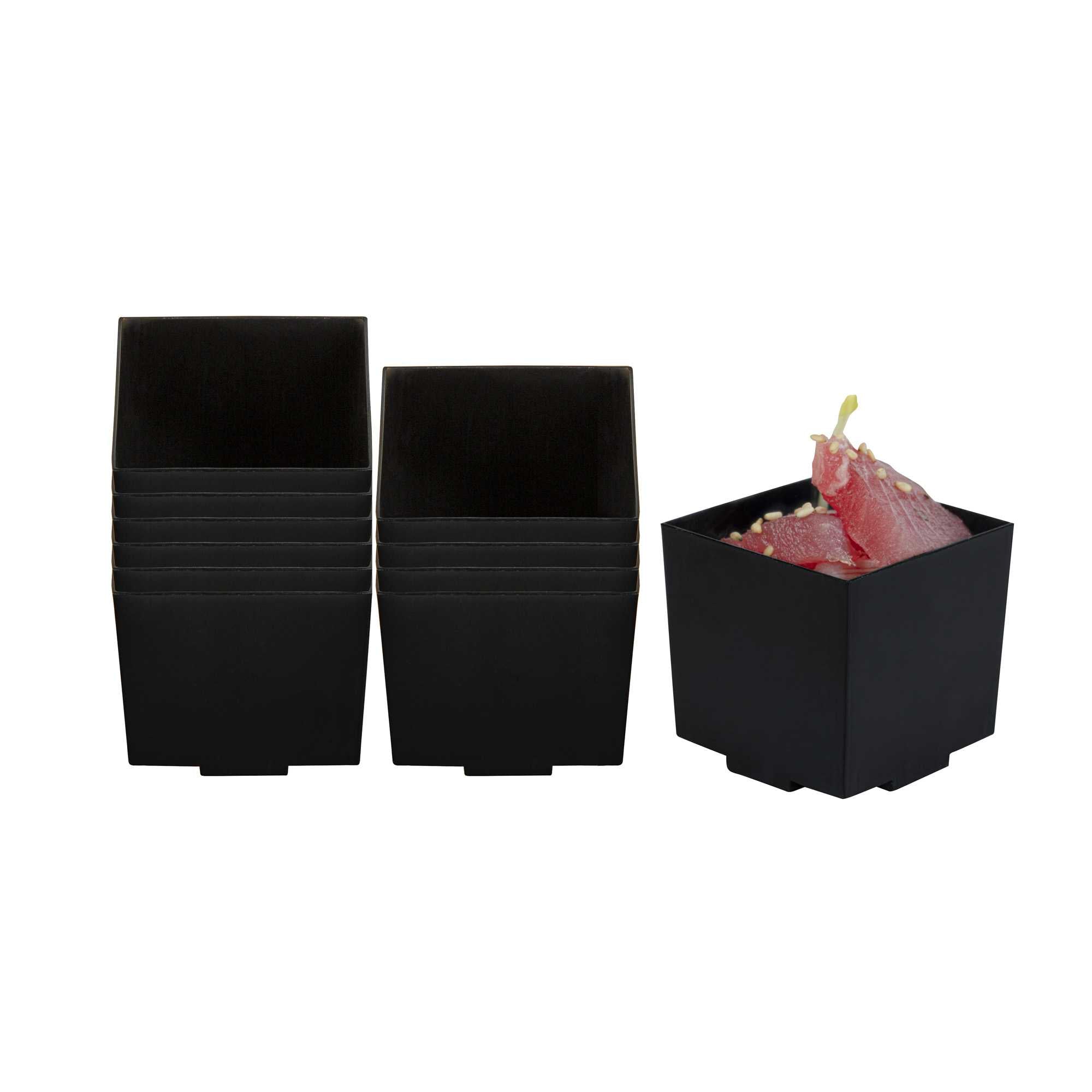 Mini Serve 3 oz Square Black Plastic Quadrato Cup - 1 3/4" x 1 1/2" x 1 3/4" - 100 count box
