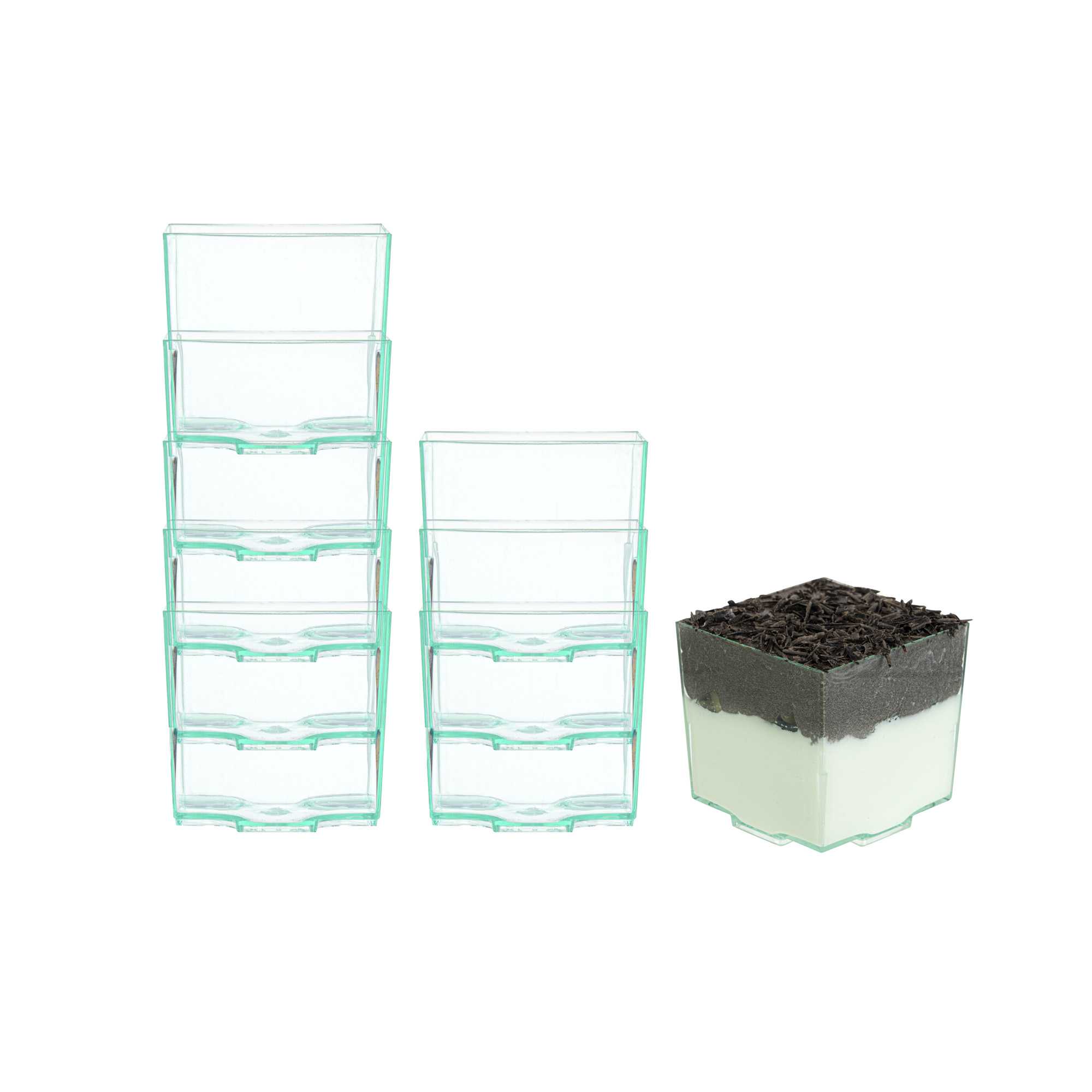 2 oz Square Seagreen Plastic Quadrato Cup - 1 3/4" x 1 1/2" x 1 3/4" - 20 count box