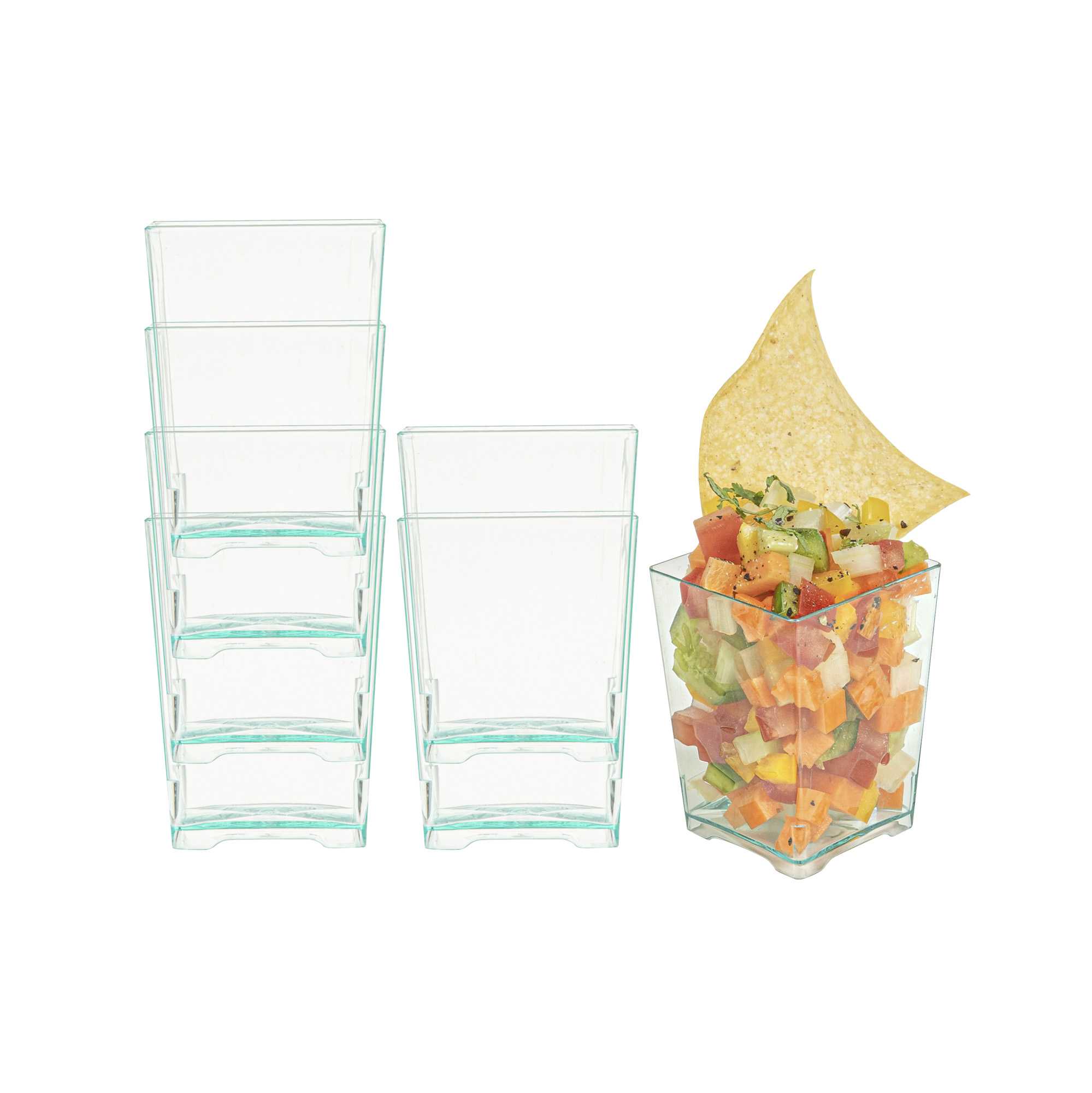 Mini Serve 4 oz Square Seagreen Plastic Tall Quadrato Cup - 2" x 2" x 2 3/4" - 100 count box