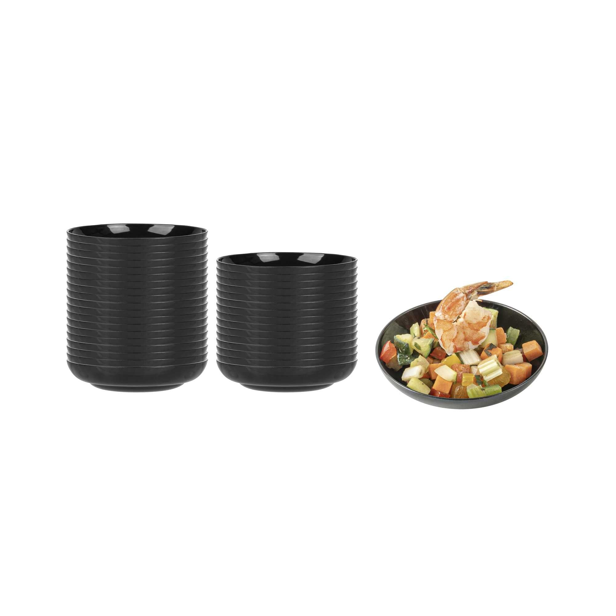 Mini Serve Round Black Plastic Mini Rotondo Plate - 3 1/4" x 3 1/4" x 3/4" - 100 count box