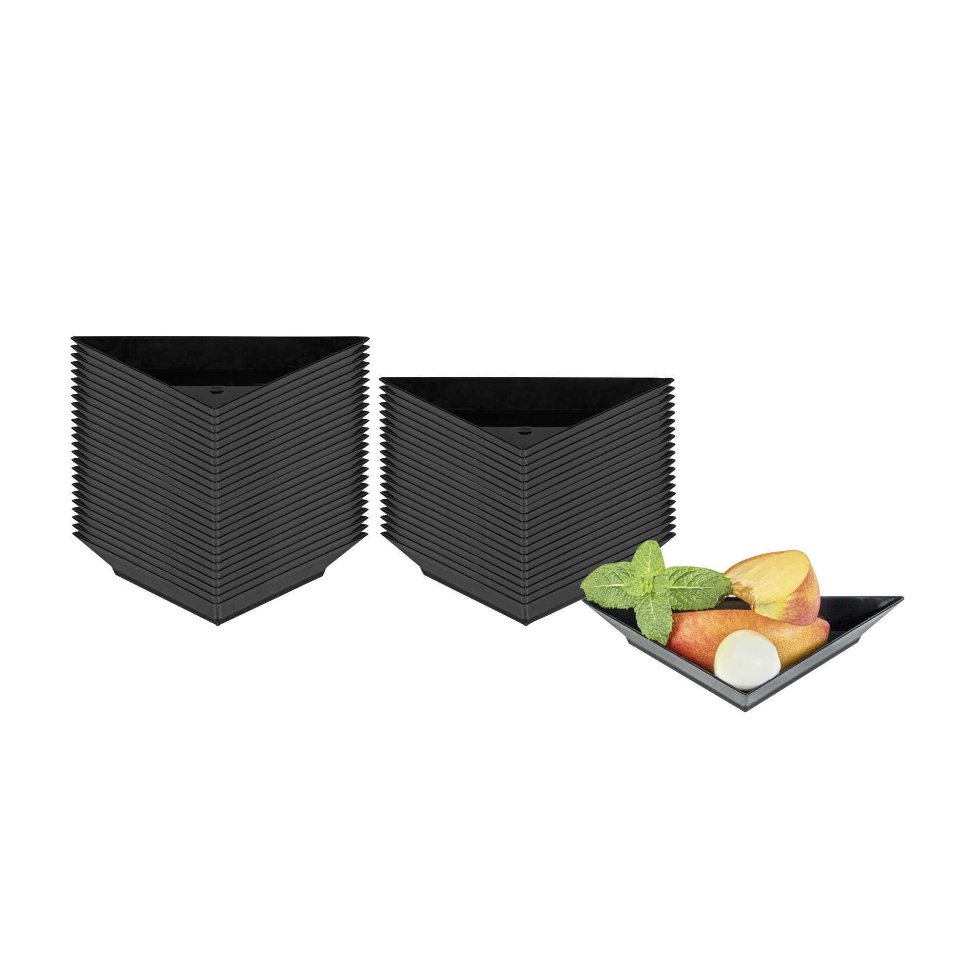 Mini Serve Black Plastic Mini Triangolo Appetizer Plate - 4" x 2" - 100 count box