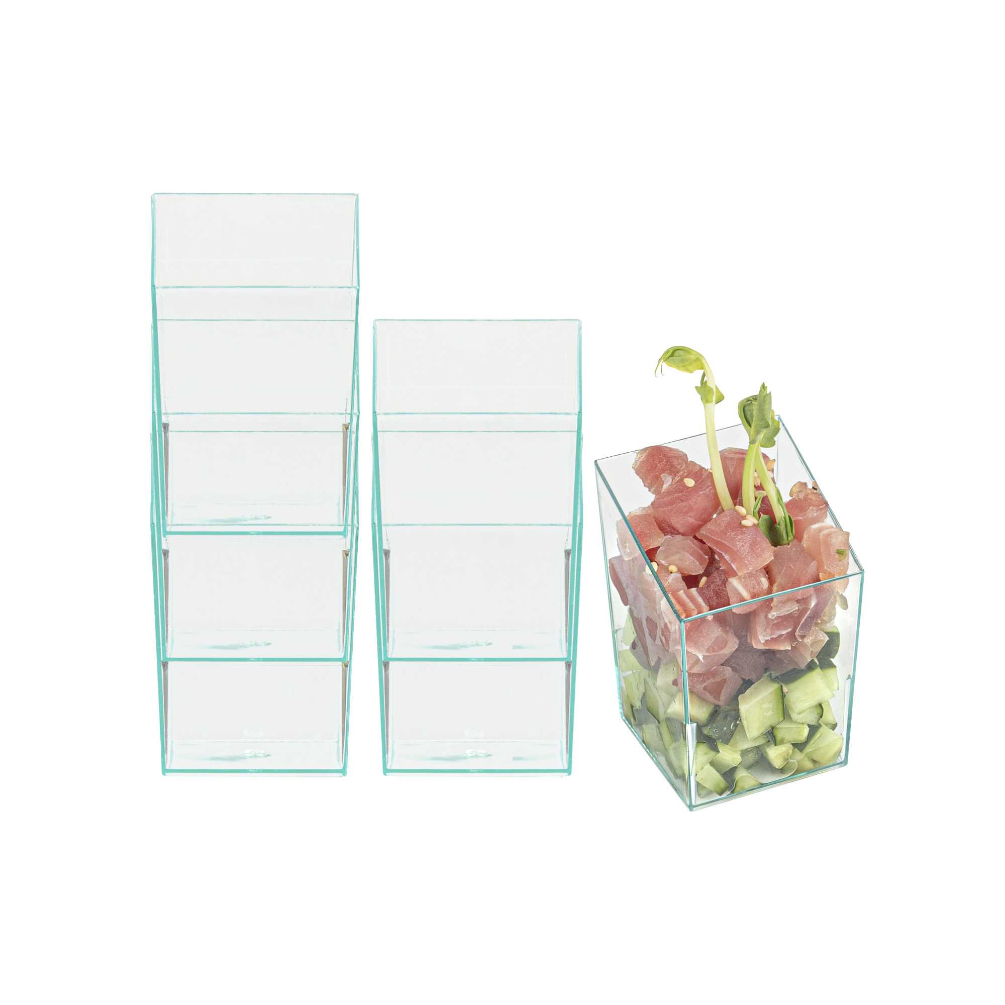 Mini Serve 3 oz Square Seagreen Plastic Incline Cup - 1 3/4" x 1 3/4" x 2 3/4" - 100 count box