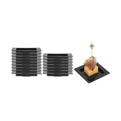 Mini Serve Square Black Plastic Mini Edge Plate - 2 3/4