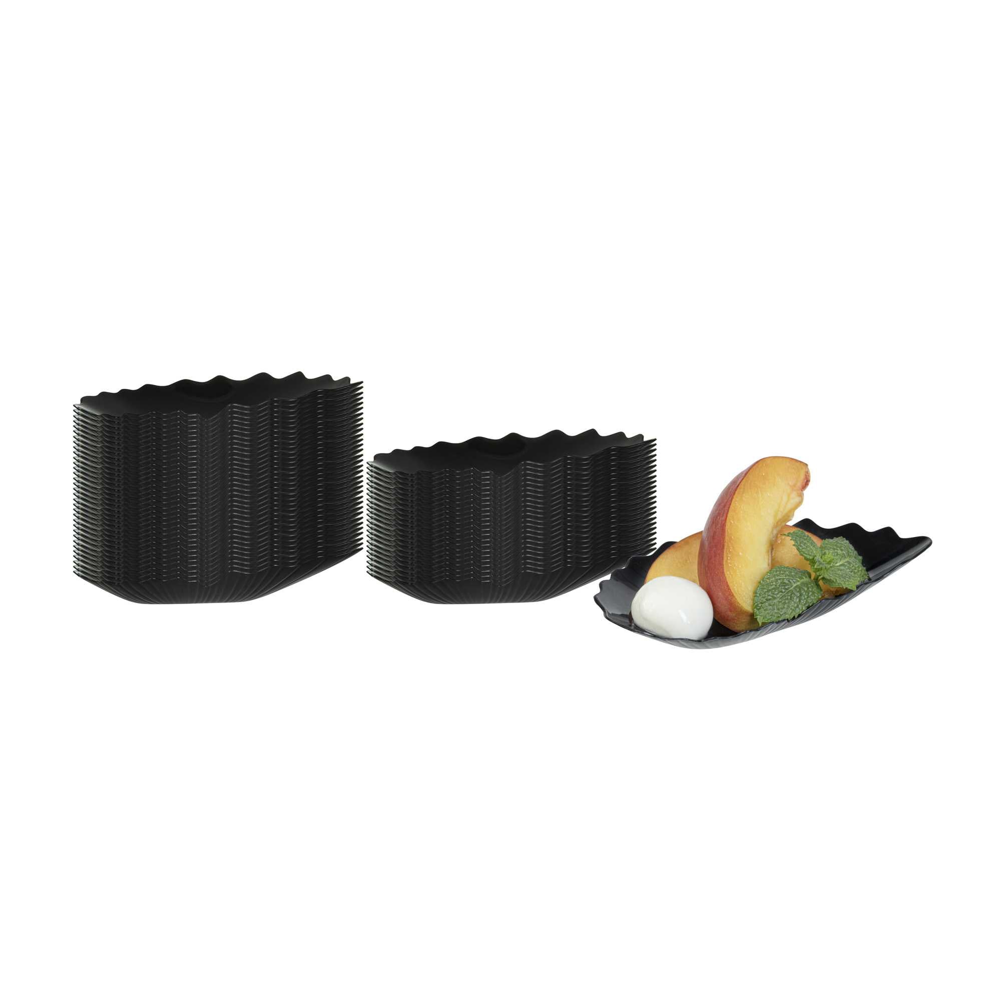 Mini Serve Black Plastic Mini Coquille Plate - 3 1/4" x 3 1/4" x 1/2" - 100 count box