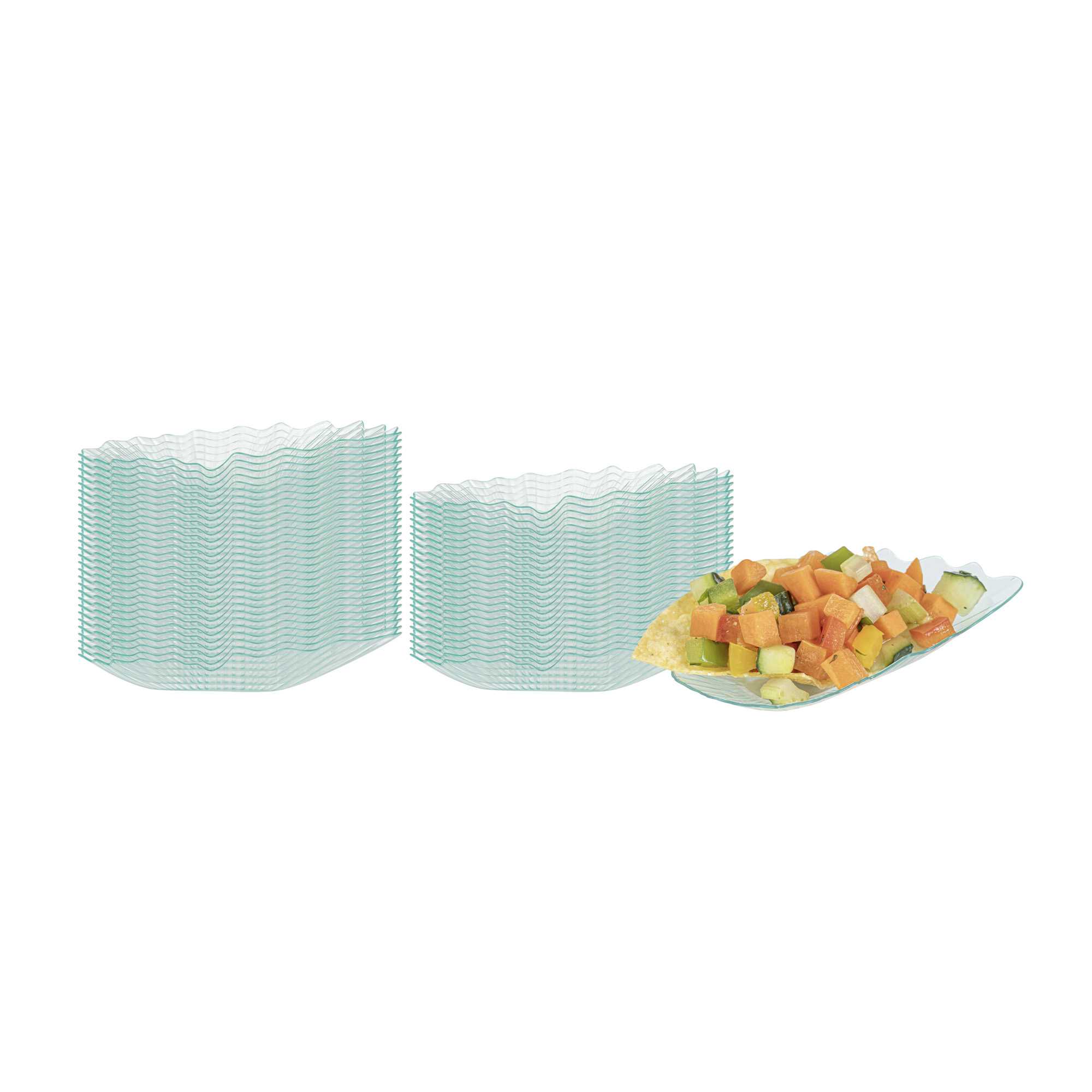 Mini Serve Seagreen Plastic Mini Coquille Plate - 3 1/4" x 3 1/4" x 1/2" - 100 count box