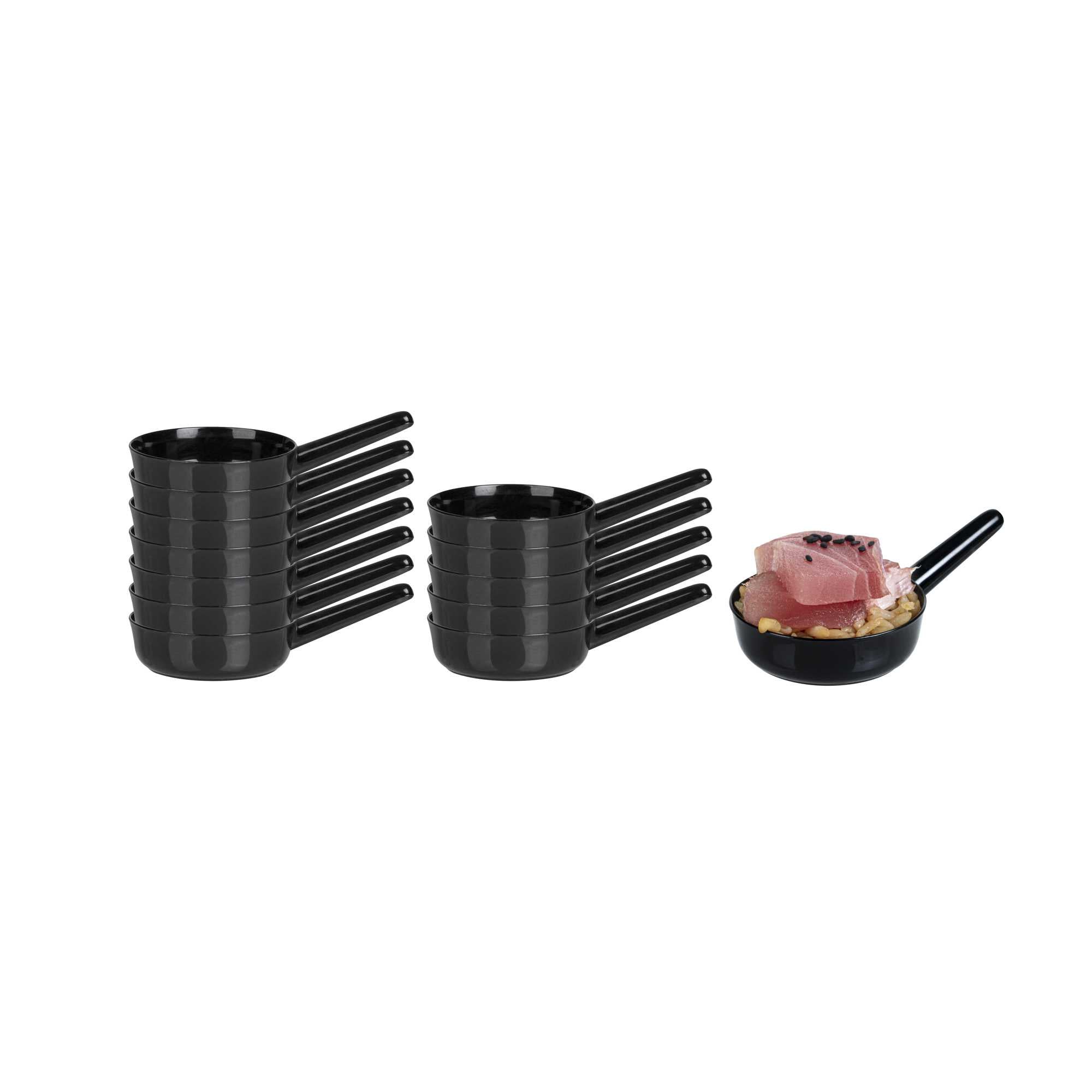 1 oz Round Black Plastic Mini Sauce Pan - 3 1/4" x 2" x 1/2" - 20 count box