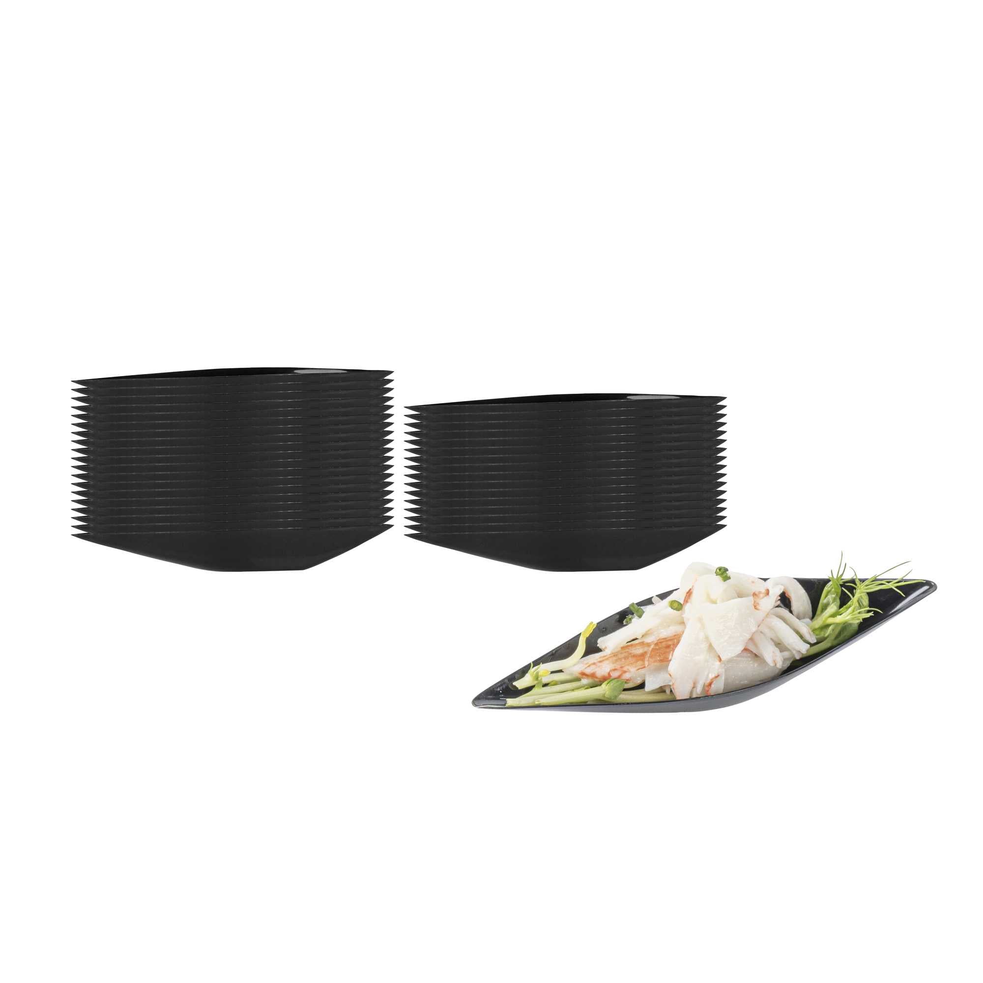 Mini Serve Diamond Black Plastic Canoe Dish - 5" x 1 1/2" x 3/4" - 100 count box