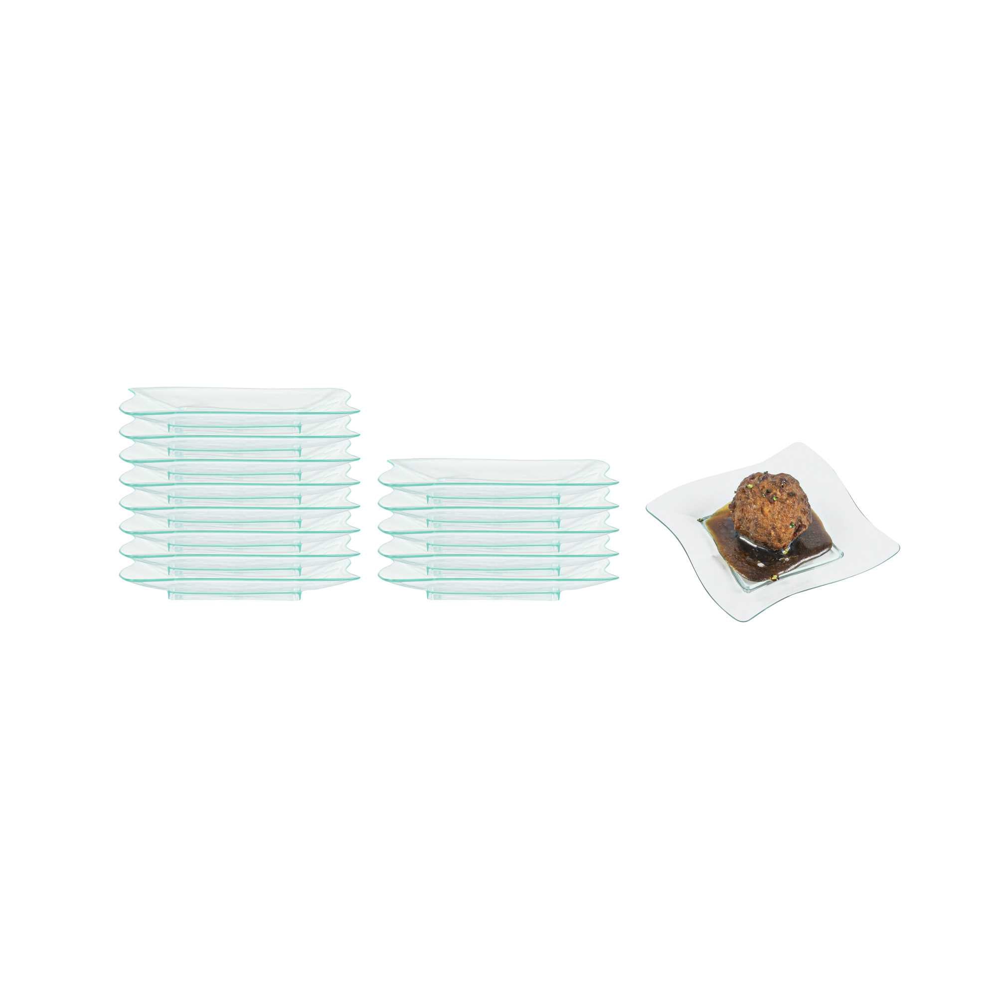 Mini Serve Square Seagreen Plastic Aqua Plate - 3" x 3" - 100 count box