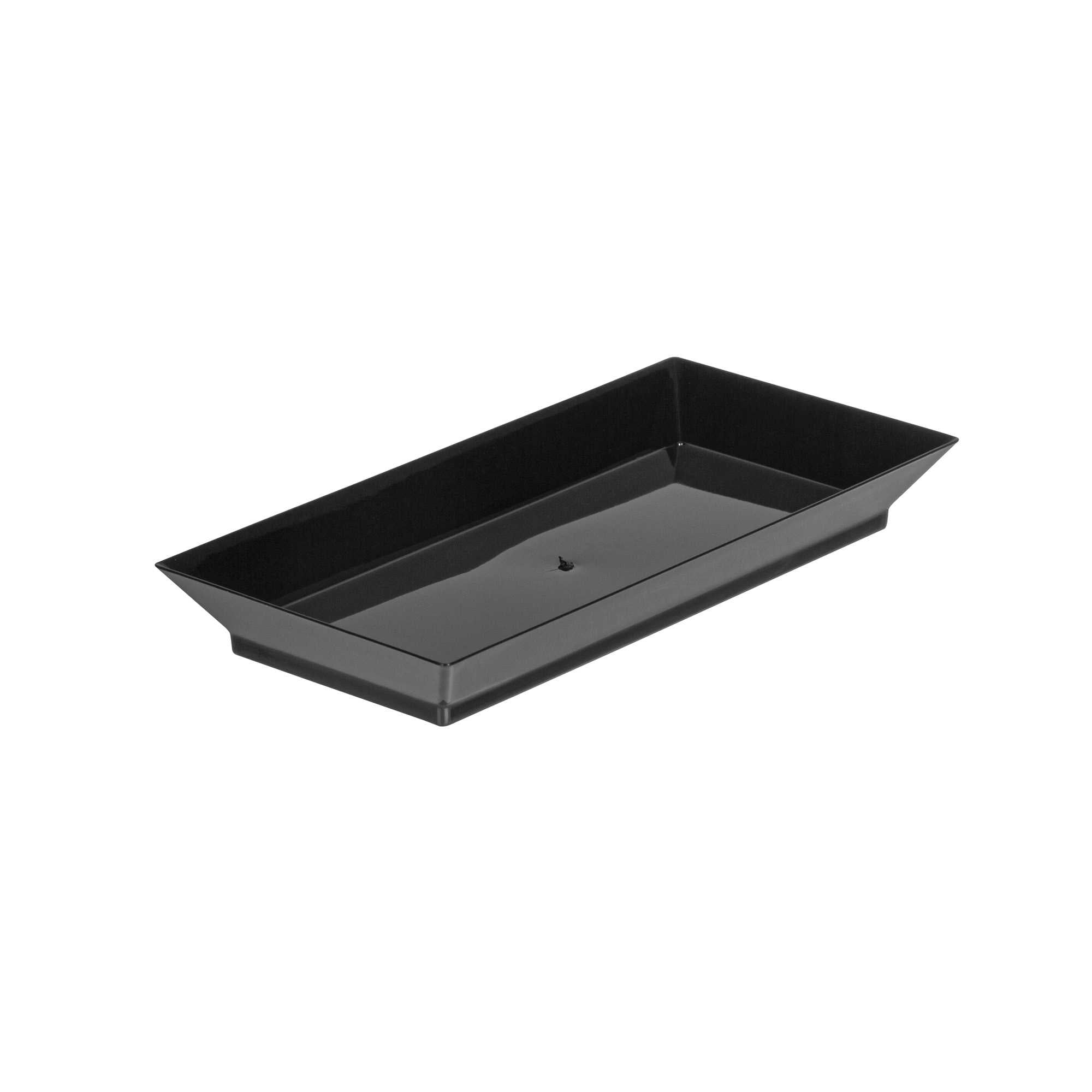 Mini Serve Rectangle Black Plastic Plate - 5" x 2 1/2" x 1/2" - 100 count box