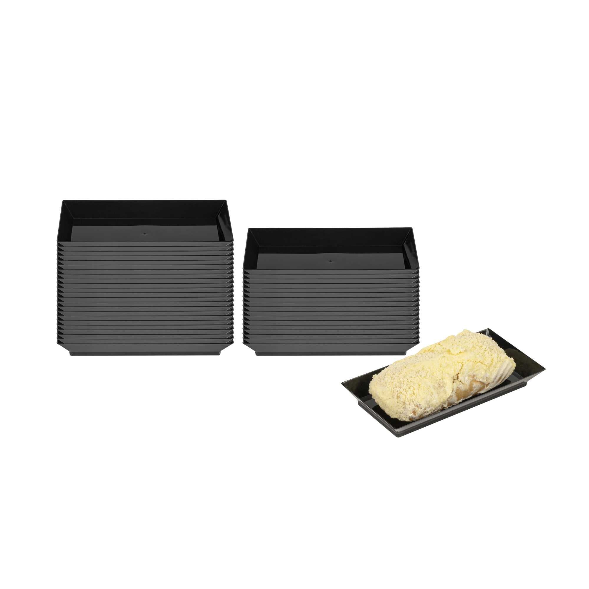 Mini Serve Rectangle Black Plastic Plate - 5" x 2 1/2" x 1/2" - 100 count box