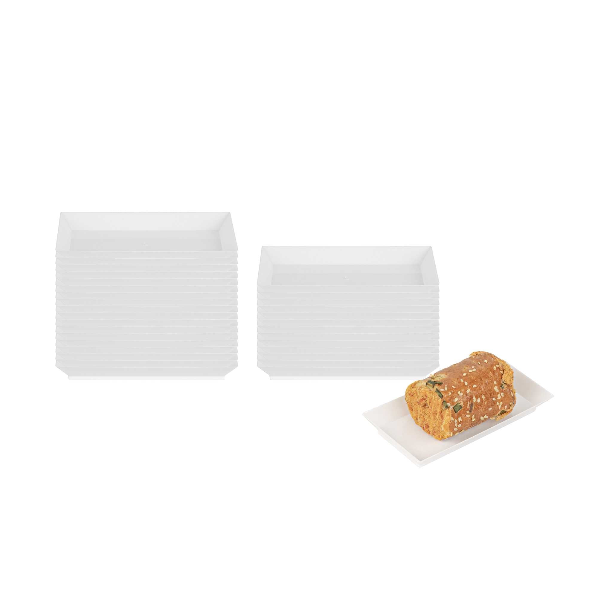 Mini Serve Rectangle White Plastic Plate - 5" x 2 1/2" x 1/2" - 100 count box
