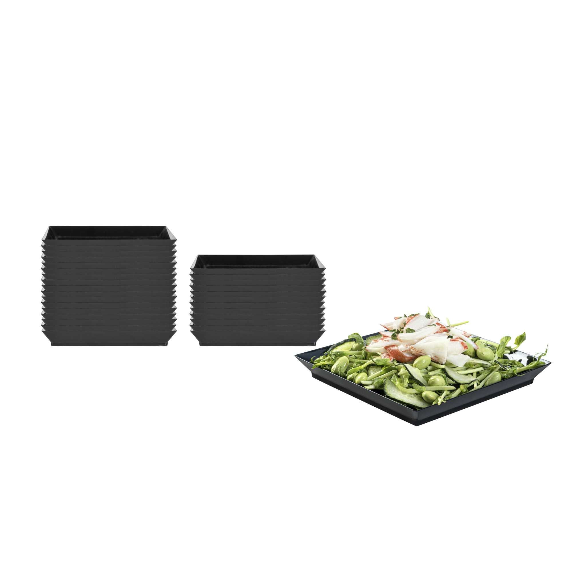 Mini Serve Square Black Plastic Medium Modern Plate - 5" x 5" - 100 count box