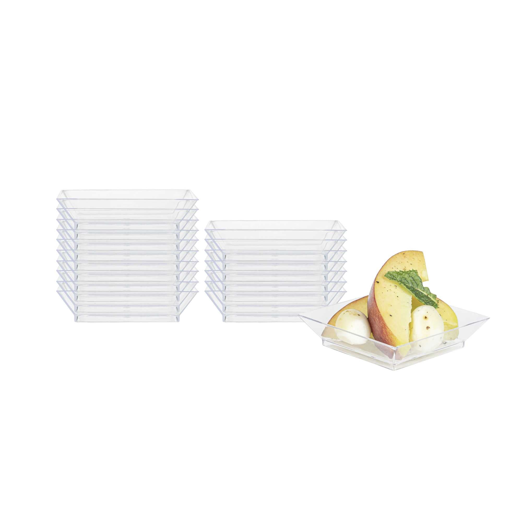 Mini Serve Square Clear Plastic Mini Modern Plate - 2 1/2" x 2 1/2" x 1/2" - 100 count box