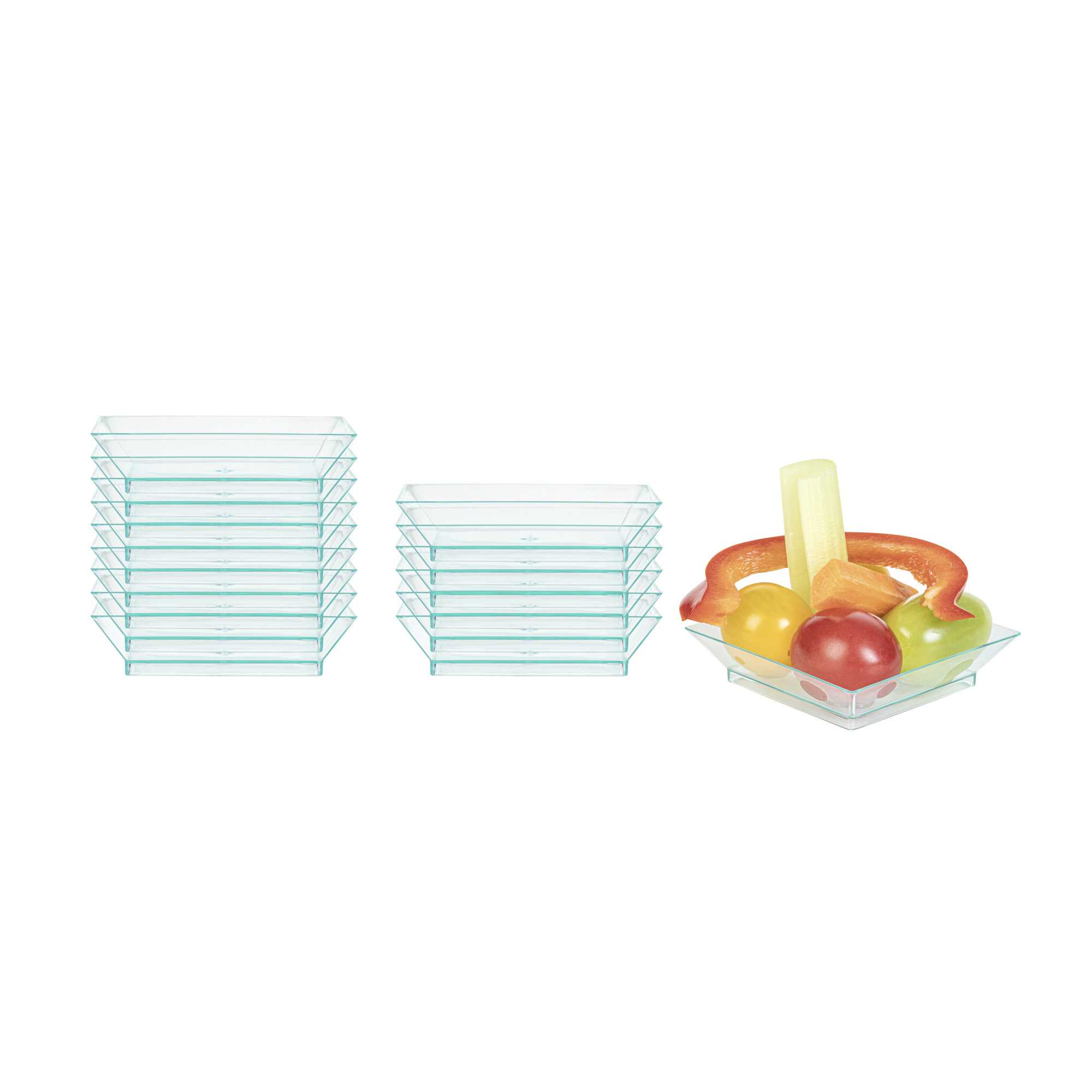 Mini Serve Square Seagreen Plastic Mini Modern Plate - 2 1/2" x 2 1/2" x 1/2" - 100 count box