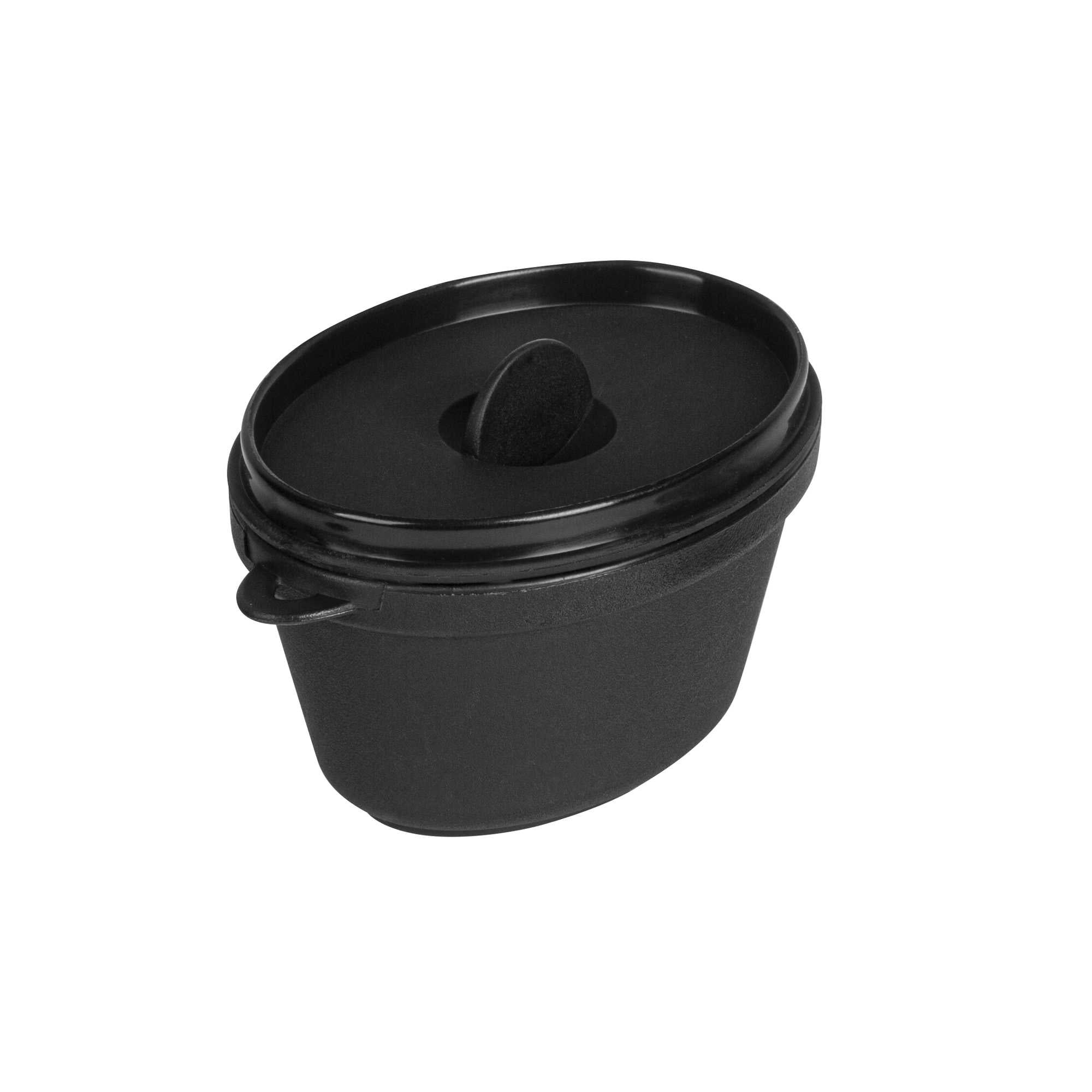 3 oz Oval Black Plastic Mini Kettle Dish - 3" x 2 1/4" x 1 1/2" - 10 count box