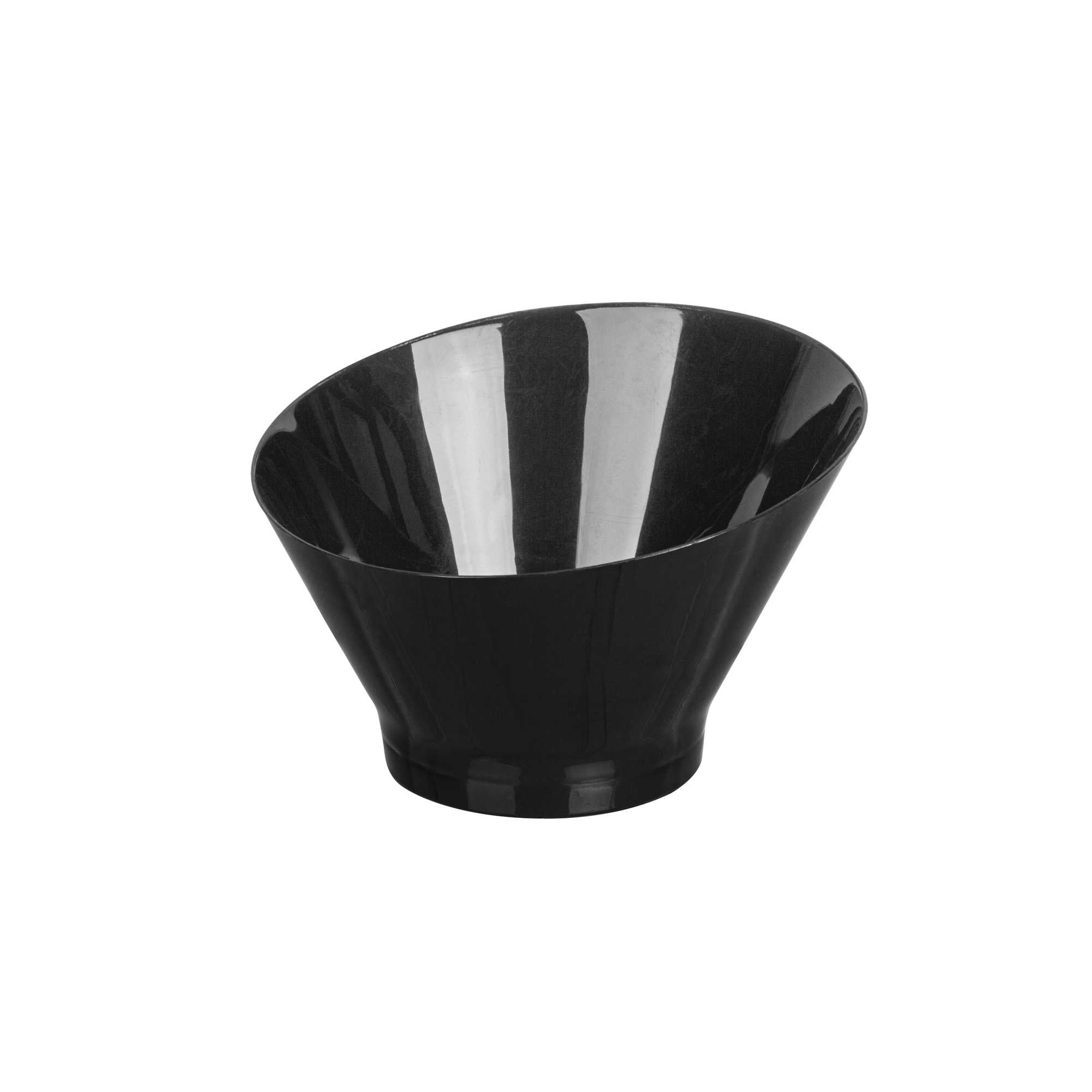 Mini Serve 7 oz Round Black Plastic Incline Bowl - 4 1/4" x 4 1/4" x 2 3/4" - 100 count box