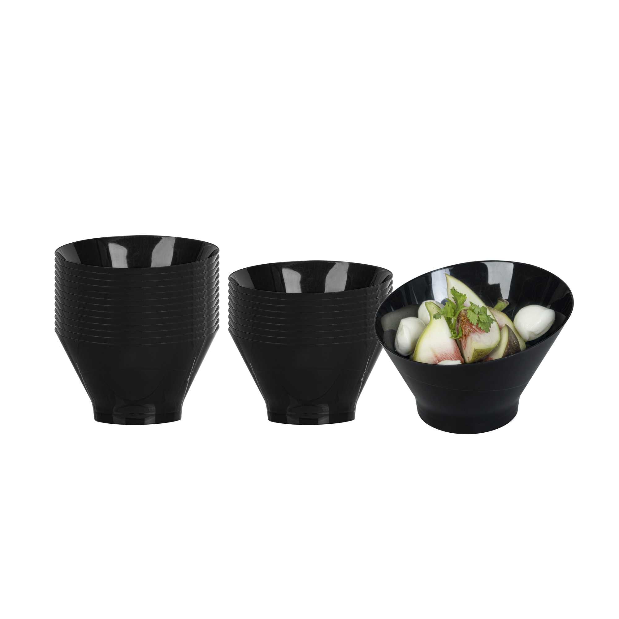 Mini Serve 7 oz Round Black Plastic Incline Bowl - 4 1/4" x 4 1/4" x 2 3/4" - 100 count box