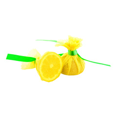 Yellow Cotton Lemon Wrap - Green Satin Ribbon - 8 3/4