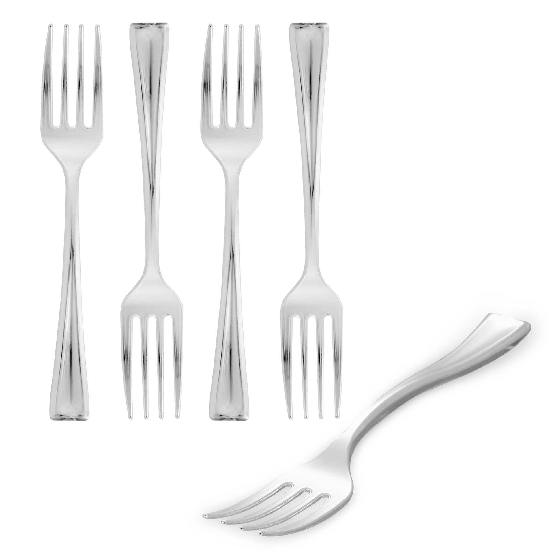 Mini Serve Silver Plastic Mini Fork - 4" - 500 count box