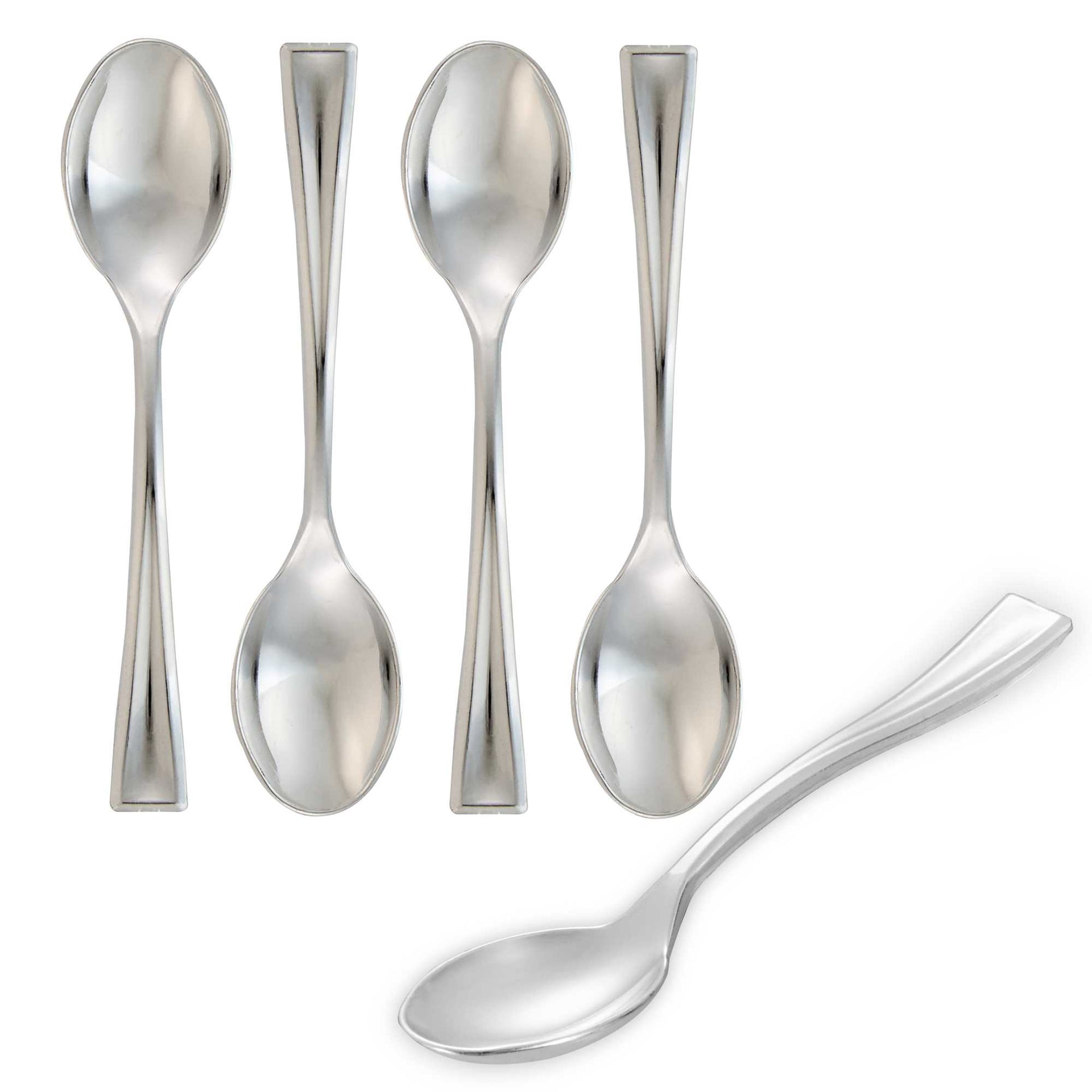 Mini Serve Silver Plastic Mini Spoon - 4" - 500 count box