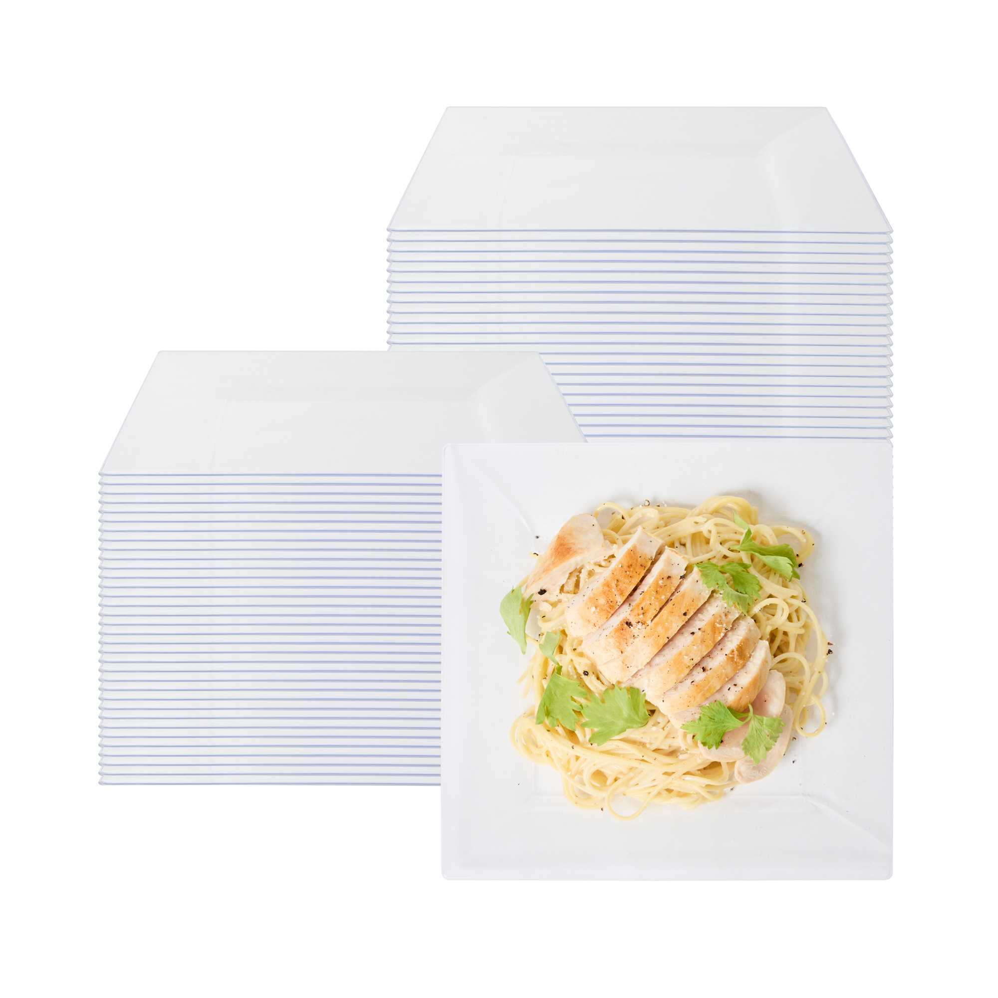Maxi Serve Square Clear Plastic Modern Plate - 9 1/2" x 9 1/2" x 1/2" - 100 count box