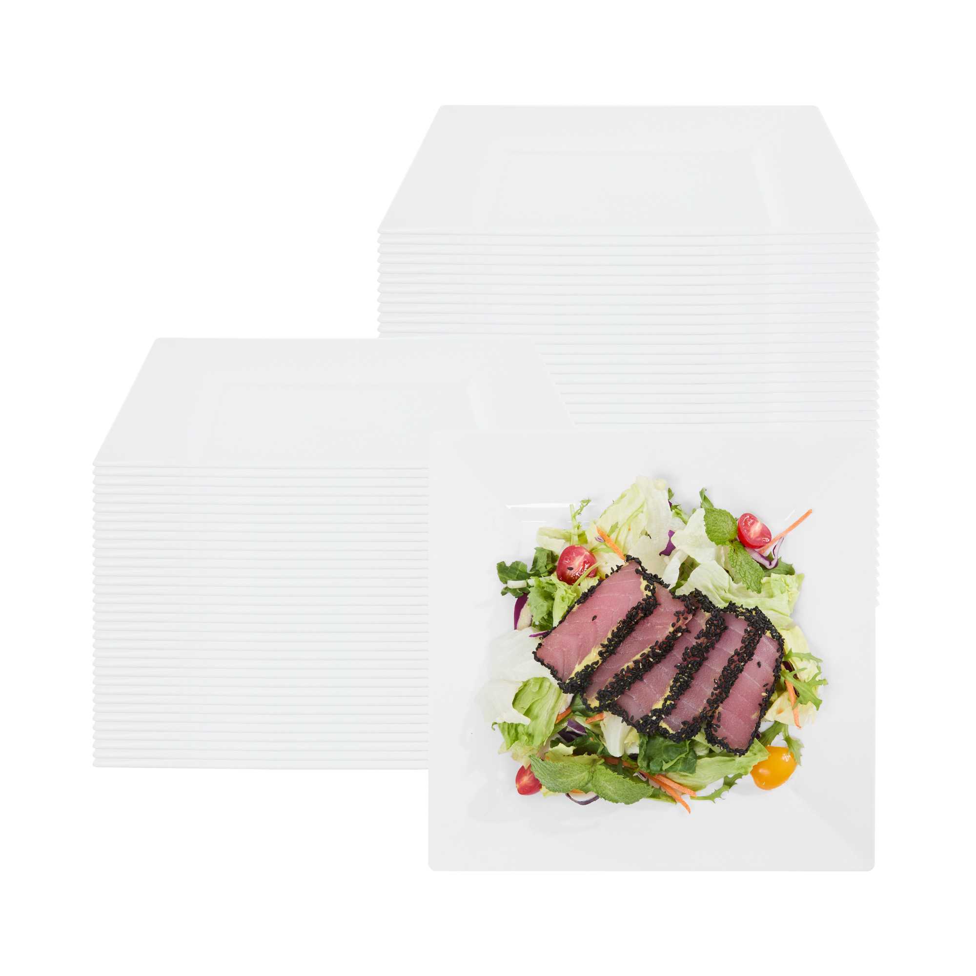 Maxi Serve Square White Plastic Modern Plate - 9 1/2" x 9 1/2" x 1/2" - 20 count box