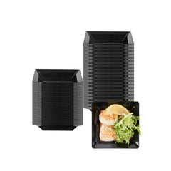 Mini Serve Square Black Plastic Plate - 4 1/4