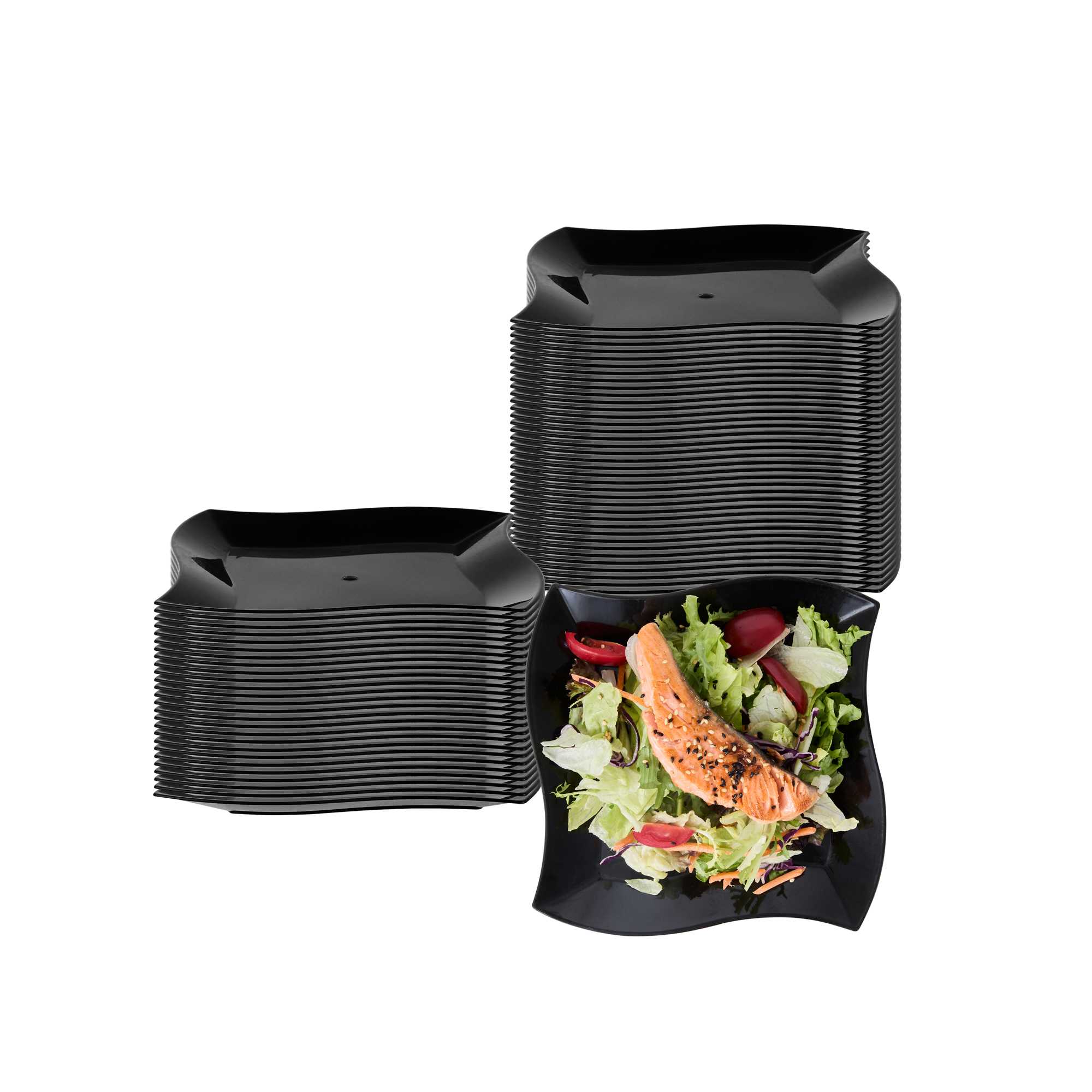 Maxi Serve Square Black Plastic Medium Aqua Plate - 7" x 7" x 1/2" - 100 count box
