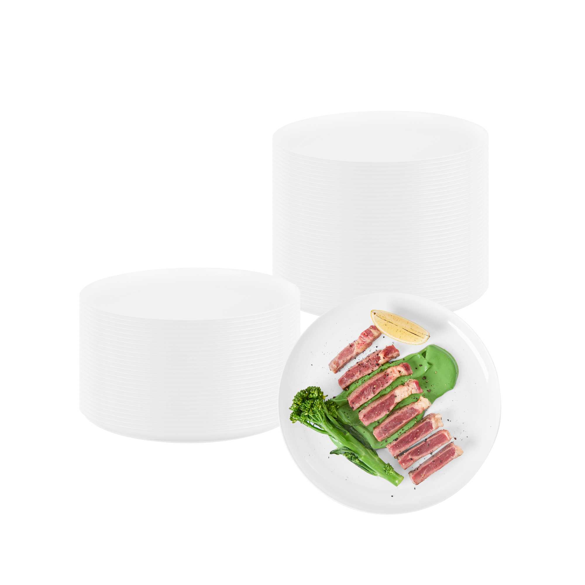 Maxi Serve Round White Plastic Elegant Plate - 9" x 9" x 1/2" - 100 count box