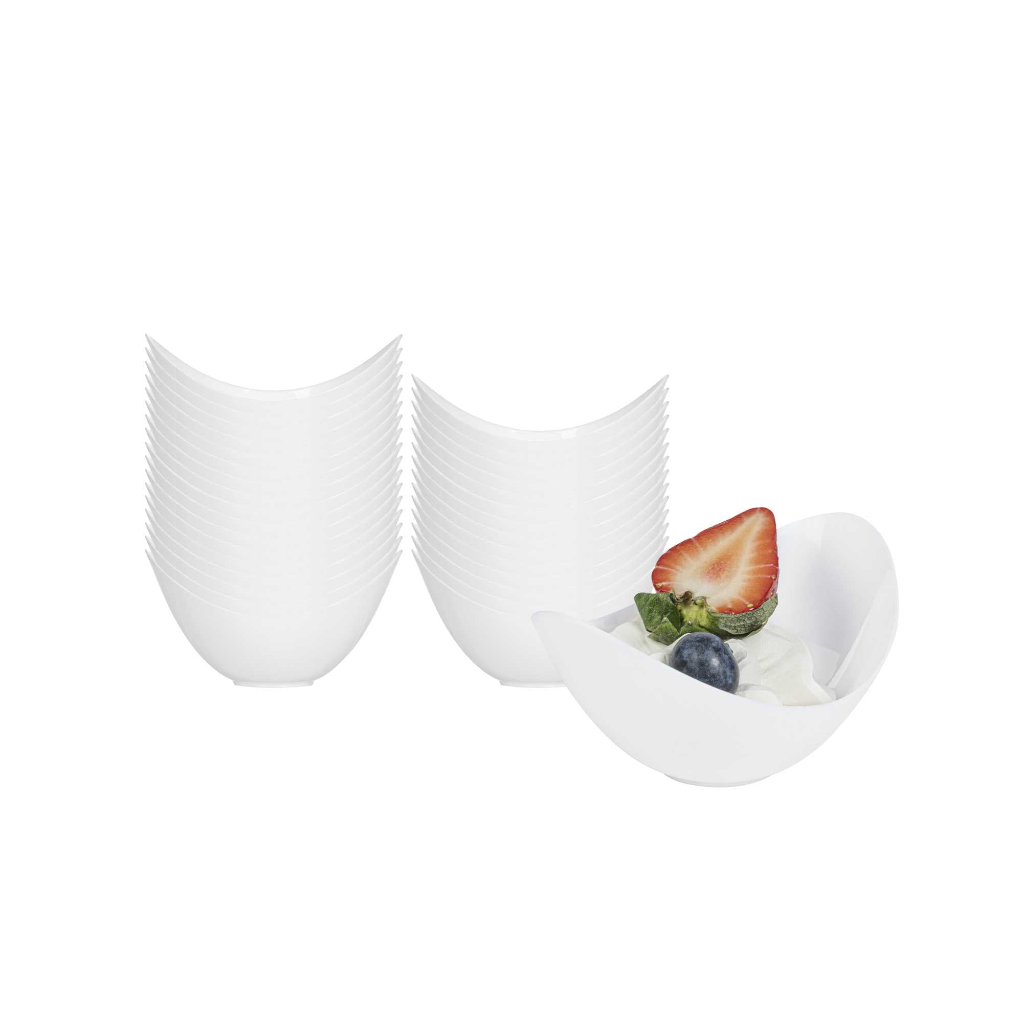 Mini Serve 2 oz Oval White Plastic Alato Tasting Dish - 3 1/2
