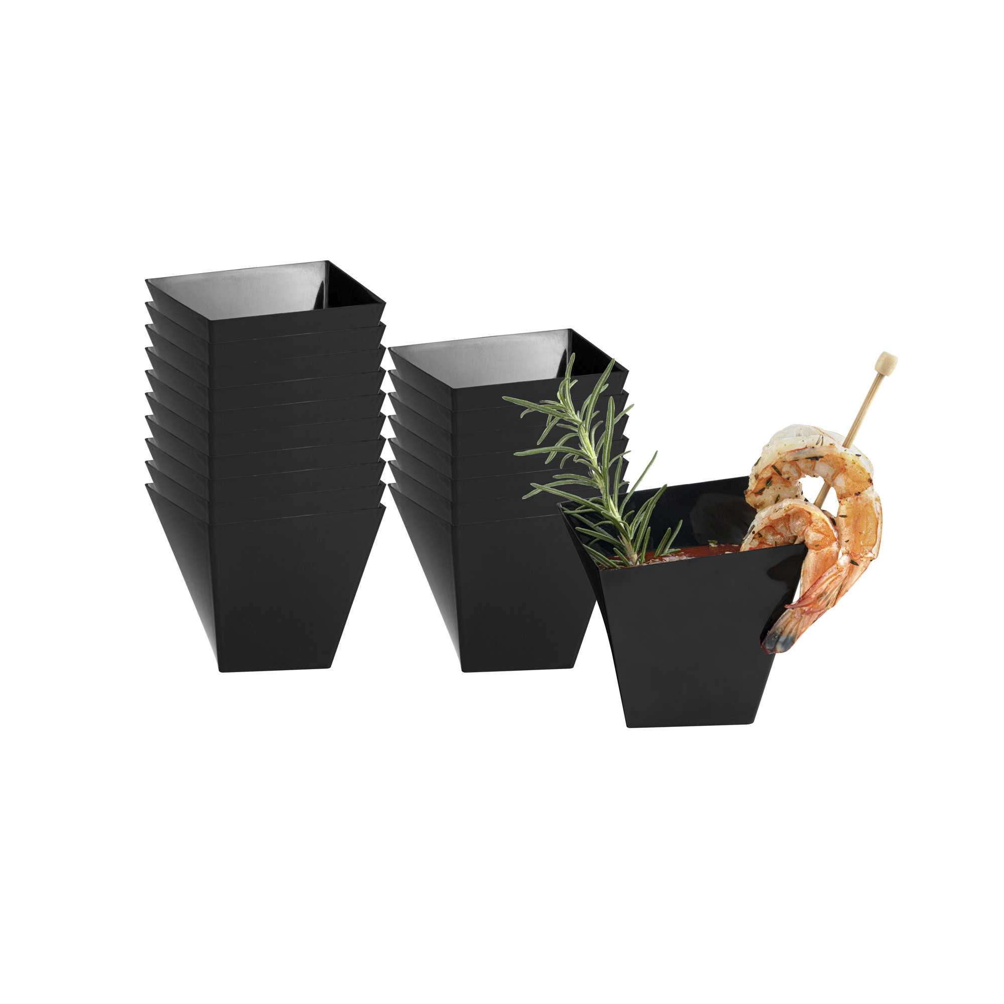 Mini Serve 6 oz Square Black Plastic Large Girata Dish - 3 1/4" x 2 3/4" x 3" - 100 count box