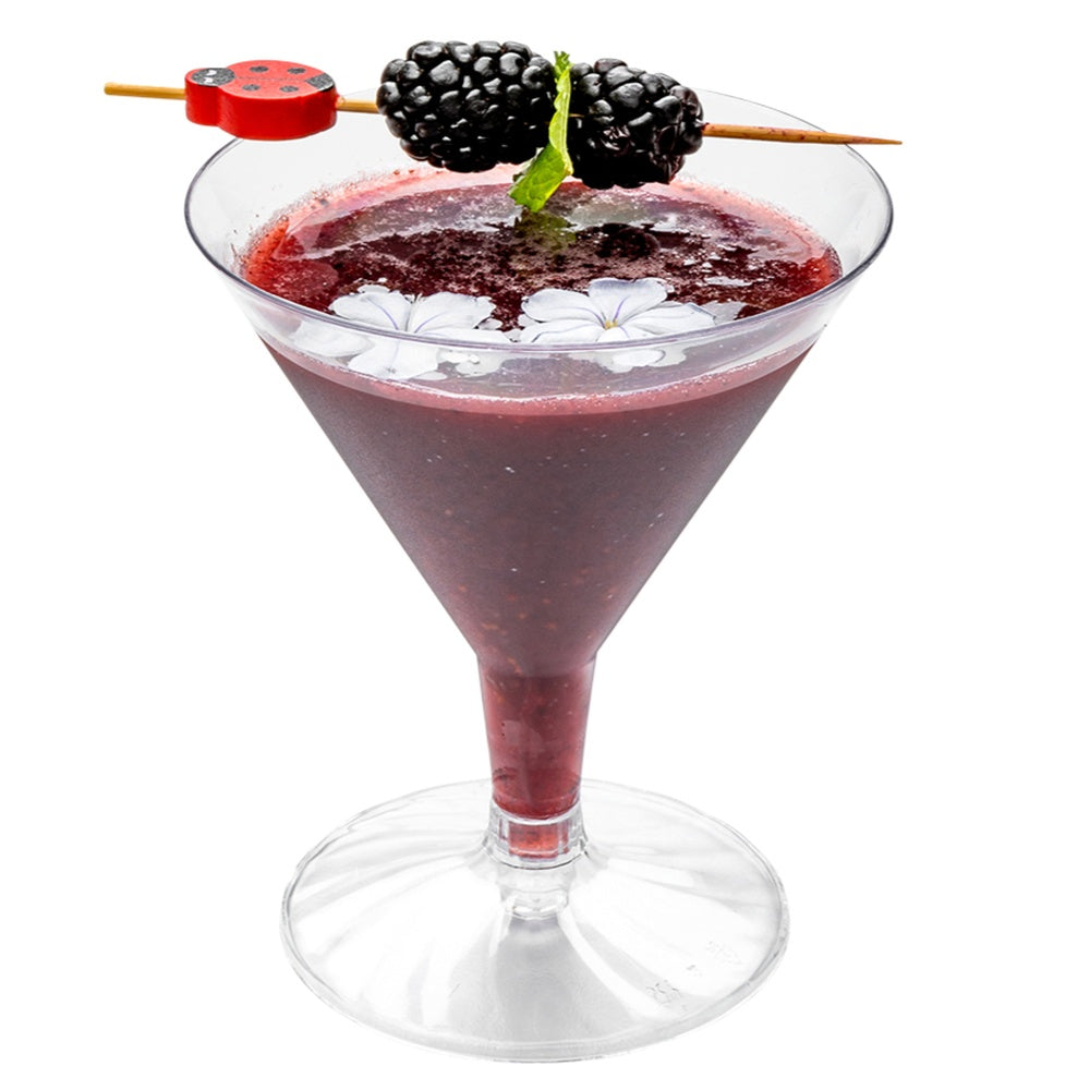 Bev Tek 5 oz Round Clear Plastic Medium Martini Glass - 3 1/4" x 3 1/4" x 4" - 100 count box