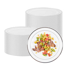 Round White Plastic Silver-Rimmed Plate - 10 1/2
