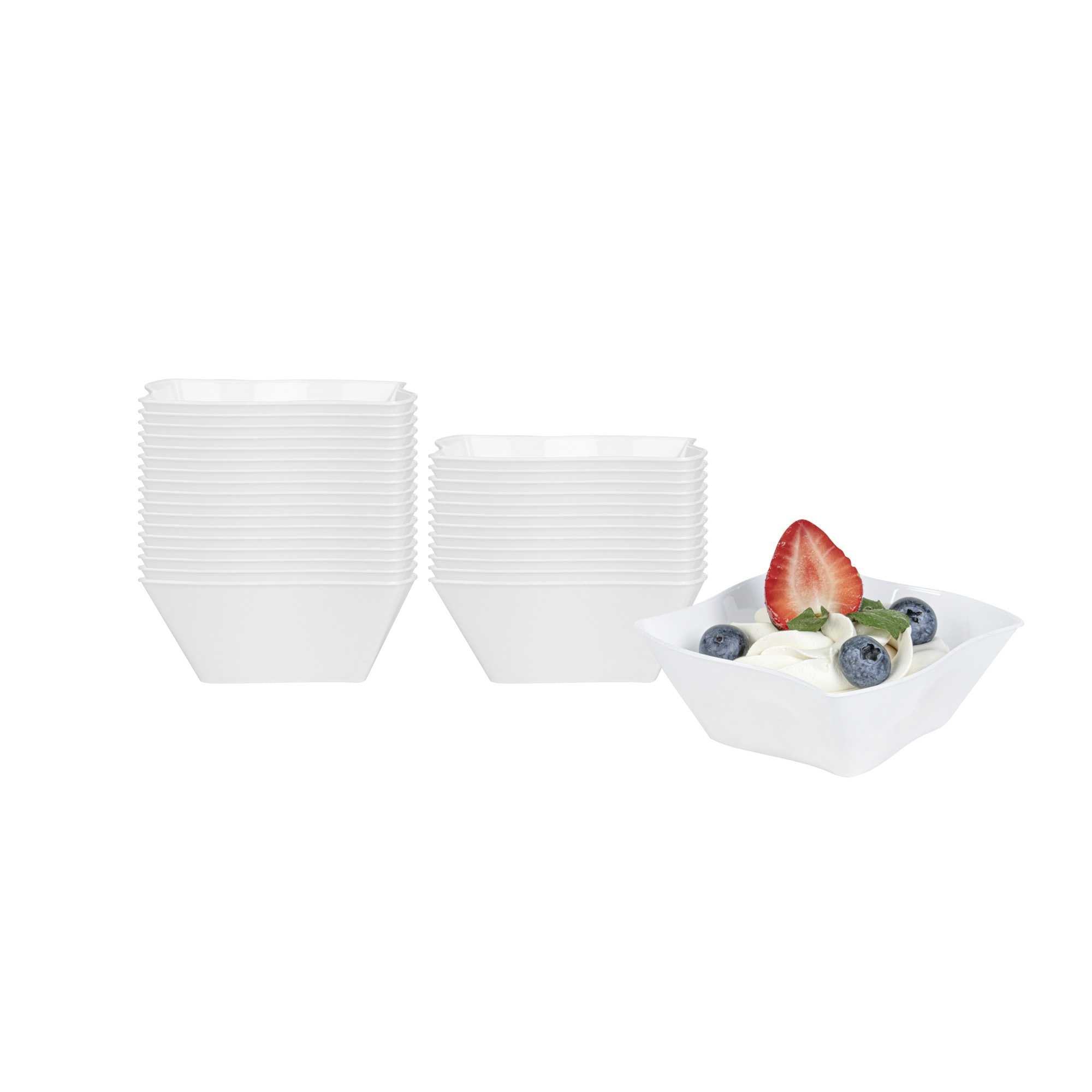 Mini Serve 6 oz Square White Plastic Aqua Bowl - 3 1/4" x 3 1/4" x 1 1/2" - 100 count box