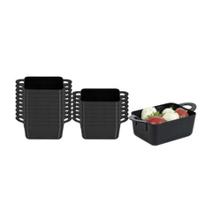 Mini Serve 3 oz Rectangle Black Plastic Cocotte - 3 3/4